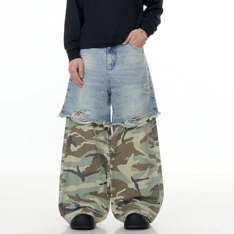 Jean Patchwork Camouflage Washed Vintage Jeans Size US 32 / EU 48 - 1 Thumbnail