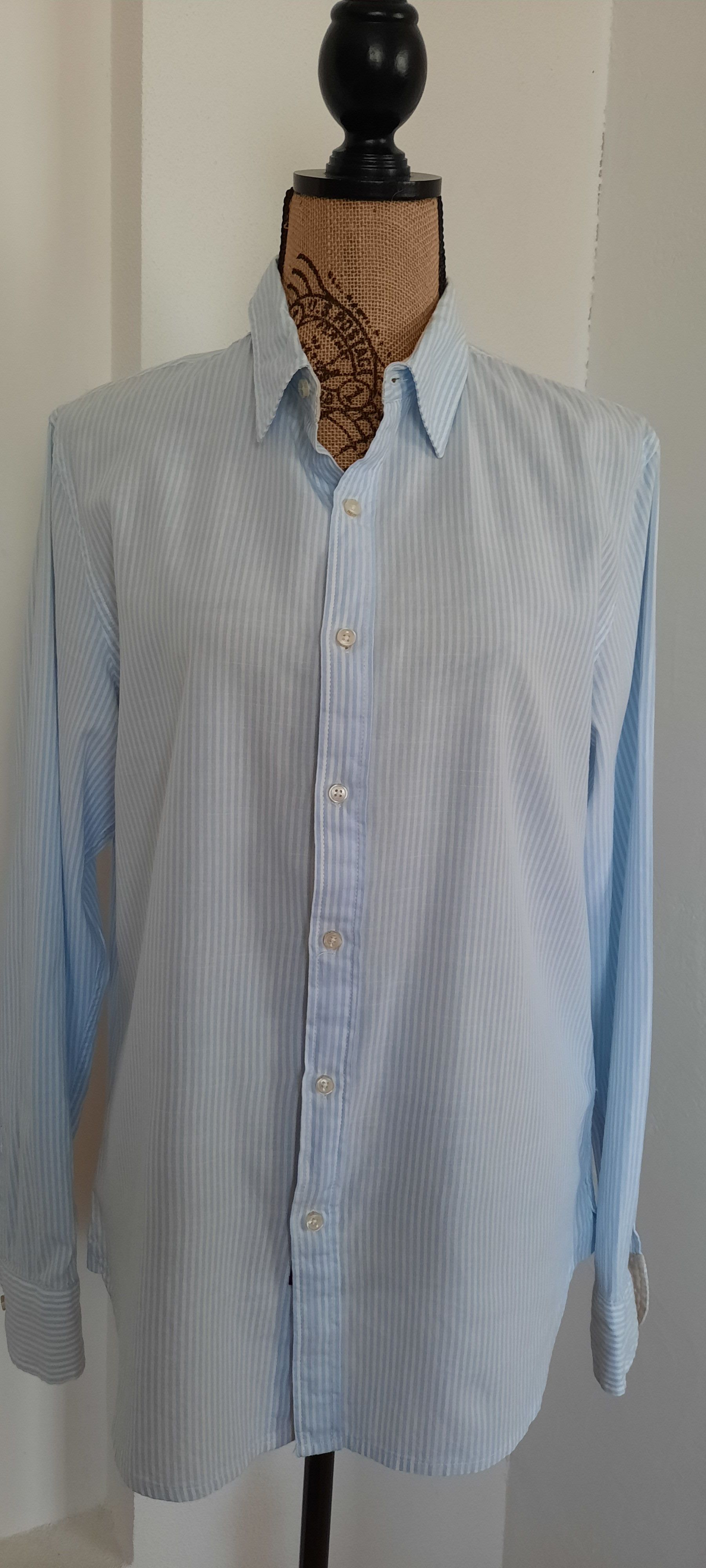 Replay REPLAY Men's Long-Sleeved Shirt, Blue and White Striped, M Size US M / EU 48-50 / 2 - 3 Thumbnail