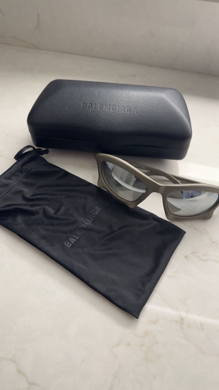 Balenciaga BAT RECTANGLE SUNGLASSES IN SILVER Size ONE SIZE - 1 Thumbnail