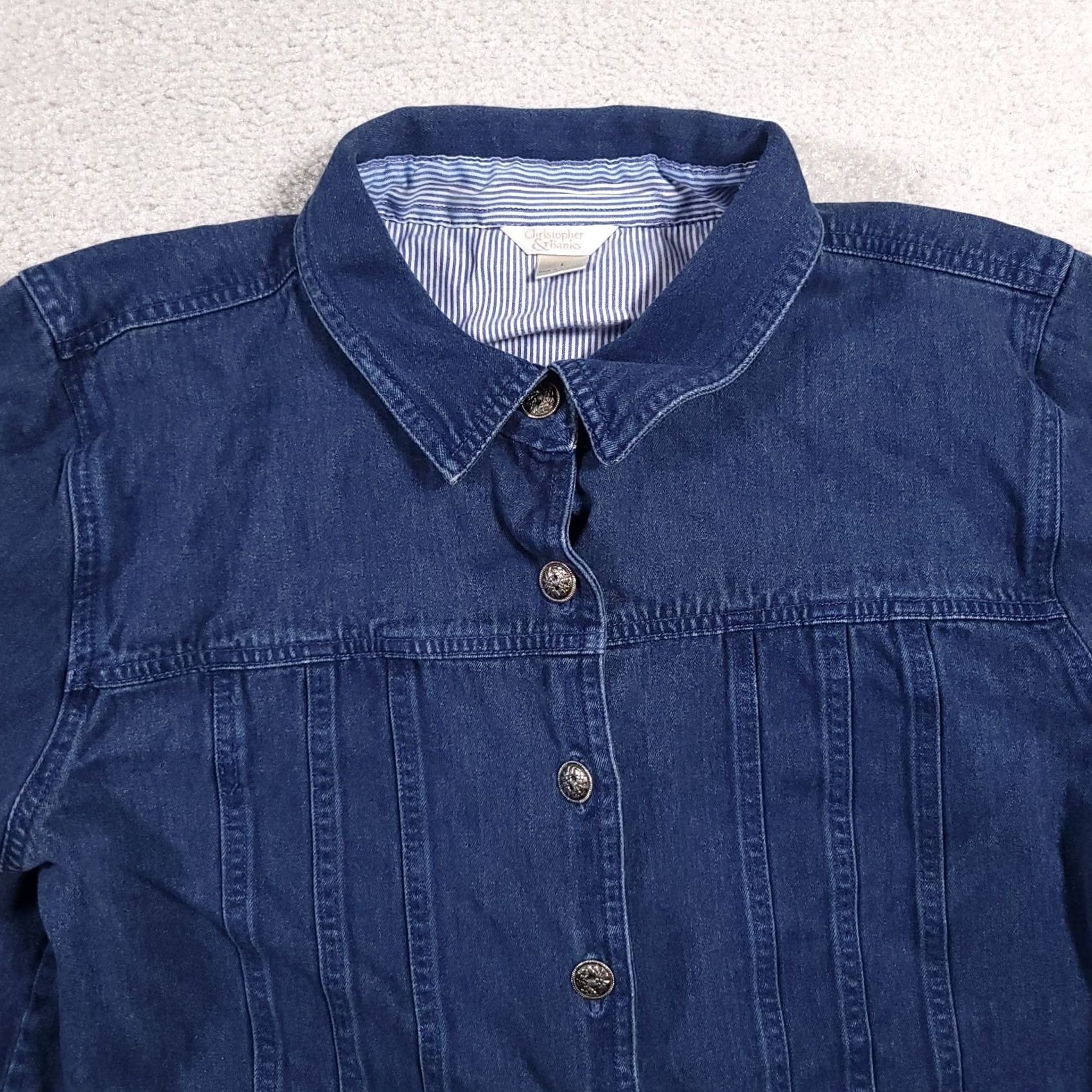Vintage Christopher & Banks Jean Jacket Women's Large Long Sleeve Collared Western Denim Blue Jacket Size L / US 10 / IT 46 - 3 Thumbnail