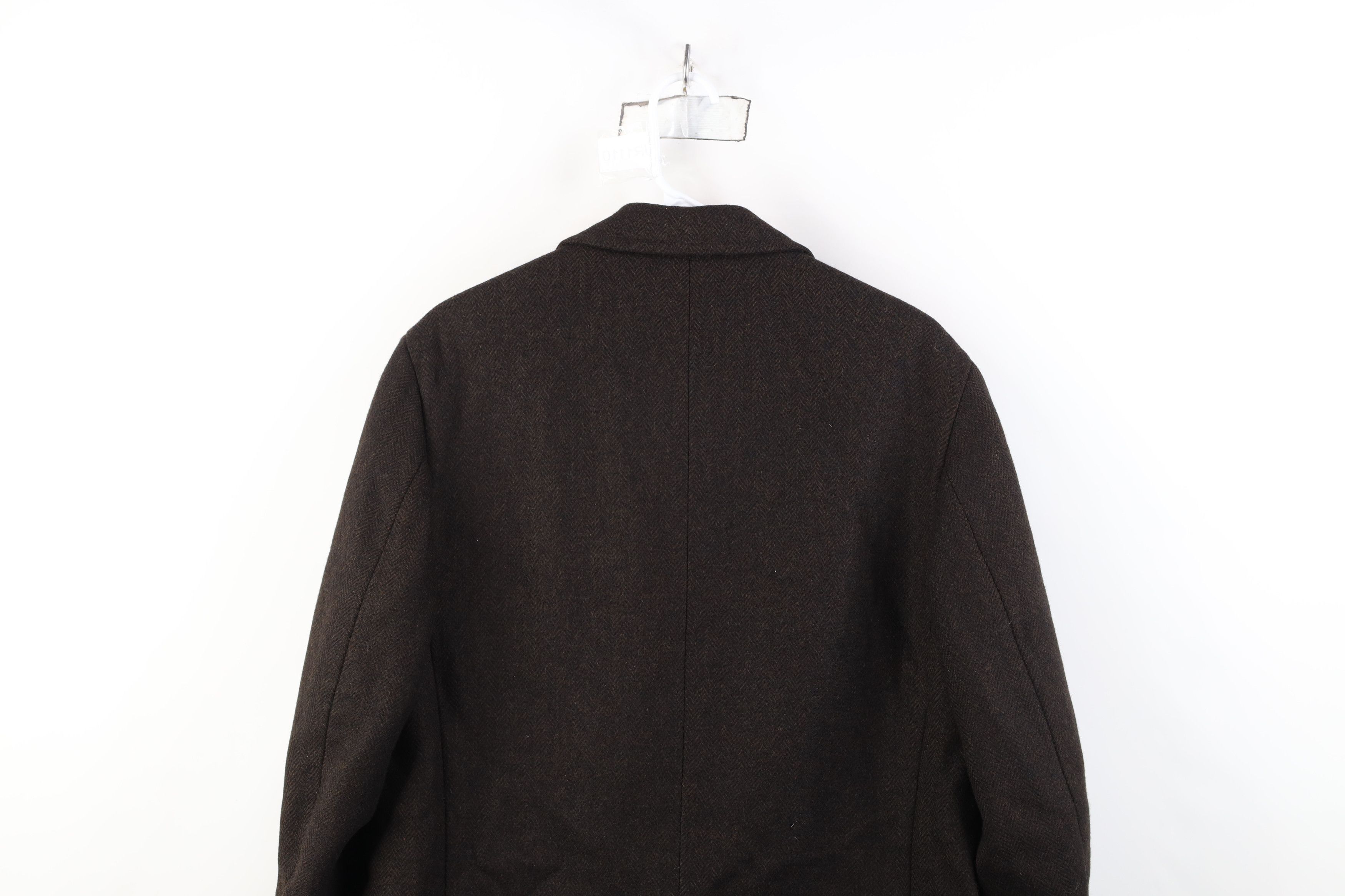 Vintage Vintage 50s Bespoke Herringbone Overcoat Jacket Brown USA Size US XL / EU 56 / 4 - 16 Thumbnail