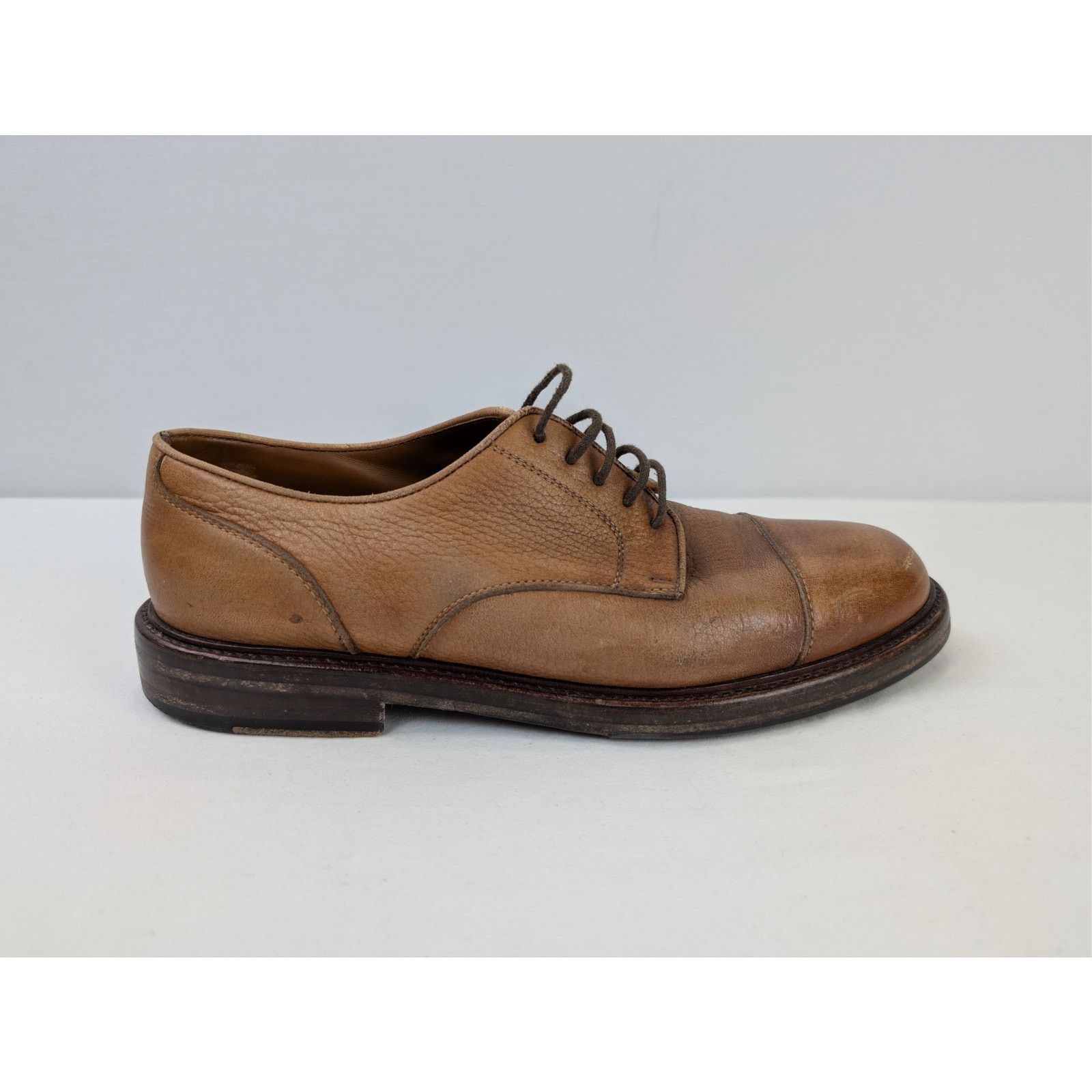 Brunello Cucinelli o1rshd1 CC20 men's brown grain leather cap-toe derby shoes Size US 10 / EU 43 - 4 Thumbnail