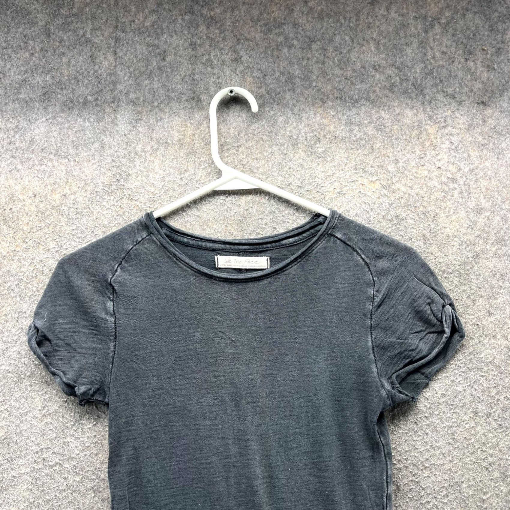 Free People Free People Shirt Womens XS Gray Short Sleeve Crew Neck Ruffle Cotton Tee Top Size XS / US 0-2 / IT 36-38 - 7 Thumbnail