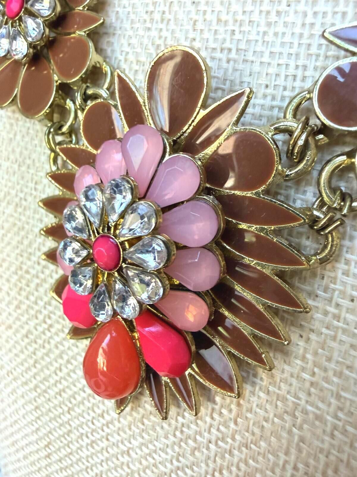 Other NY & Co Floral Statement Bib Necklace Rhinestone Gold Size ONE SIZE - 3 Thumbnail
