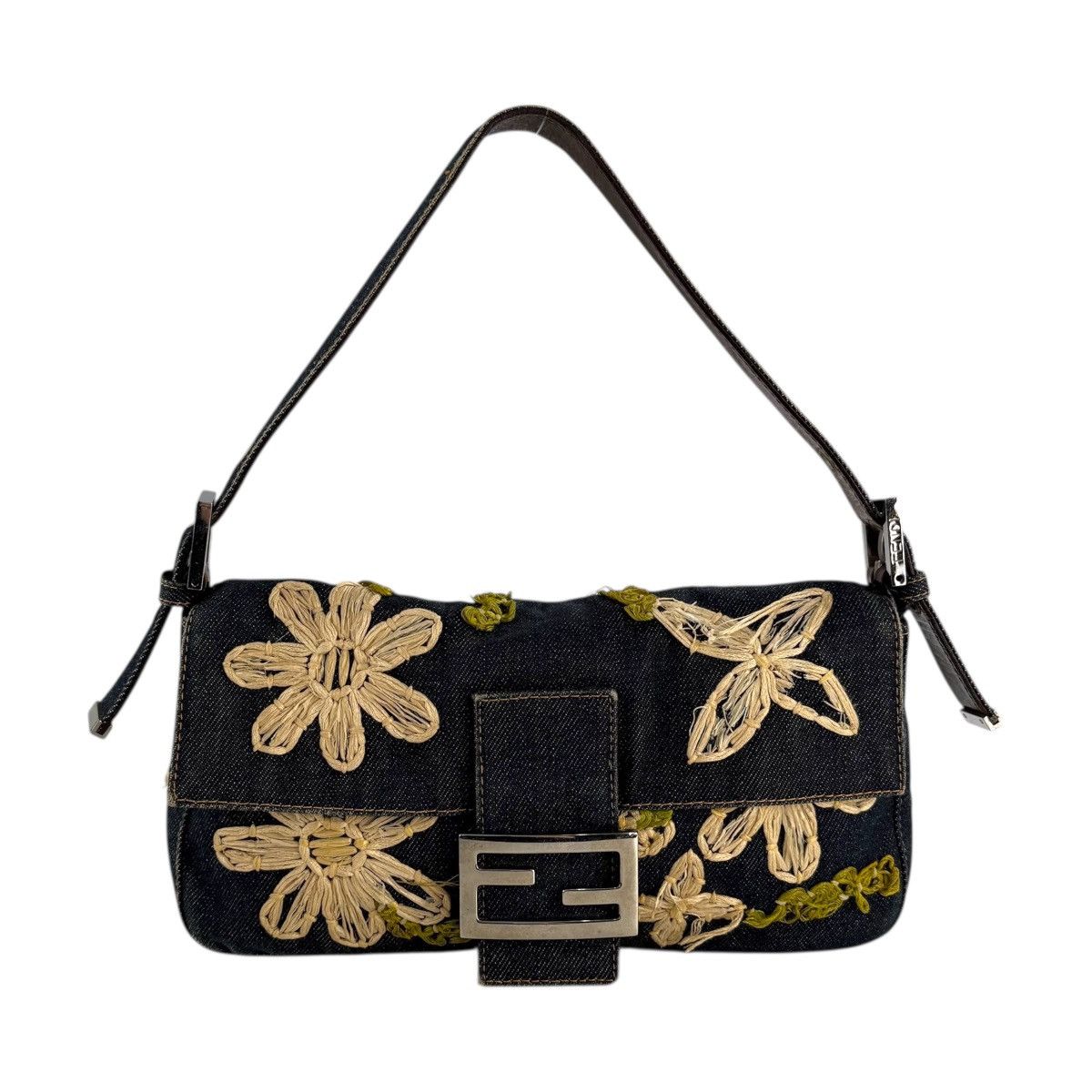 Fendi Fendi Embroidered Flowers Denim Baguette Shoulder Bag Size ONE SIZE - 1 Thumbnail