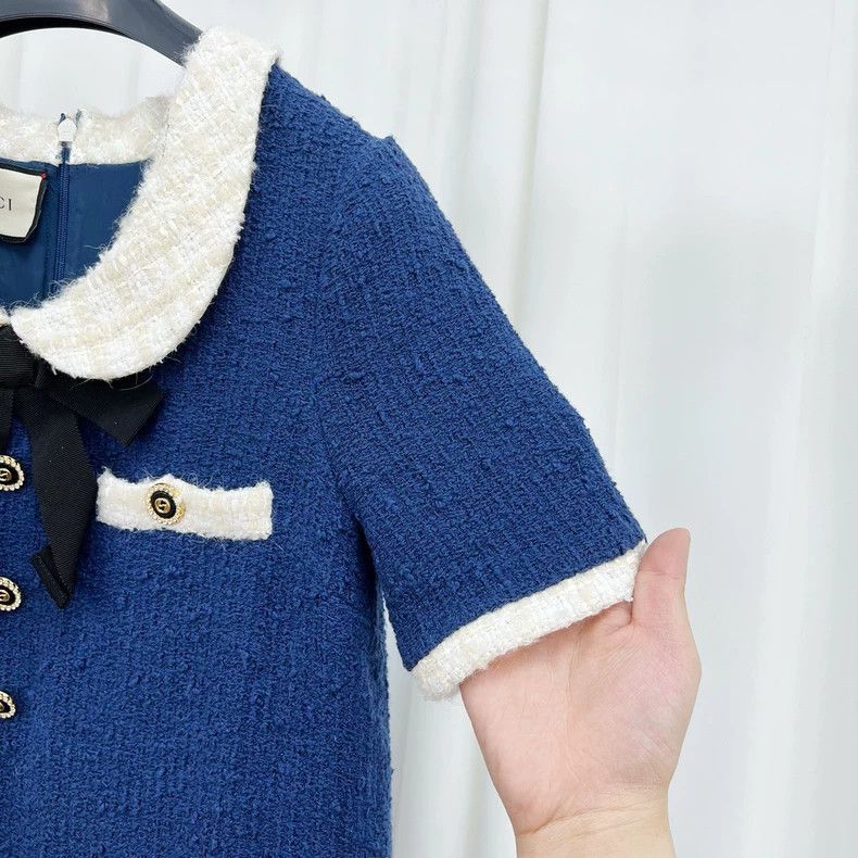 Gucci Gucci Blue Tweed Dress with Bow Collar-2506 Size M / US 6-8 / IT 42-44 - 4 Thumbnail