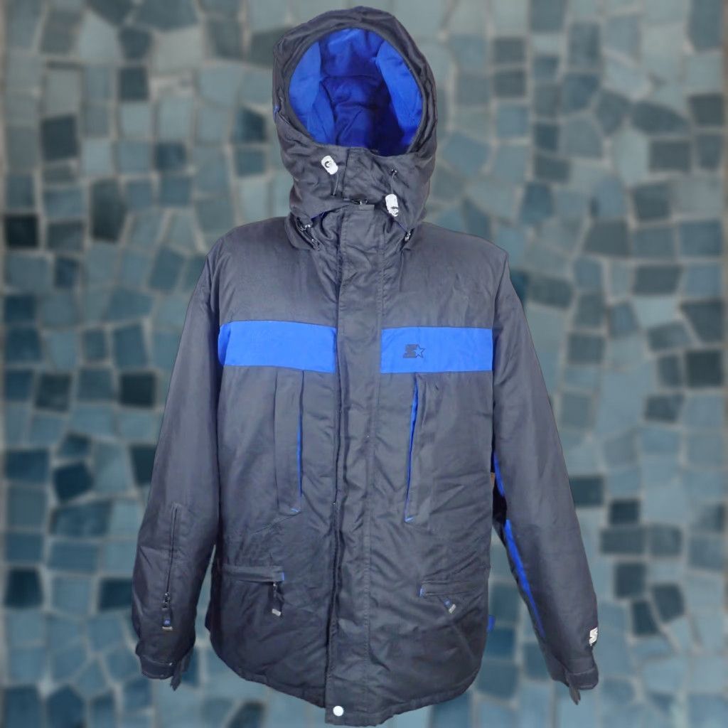 Starter VINTAGE STARTER Men's XL Down Feather Lined Jacket Heavy Duty Ski Winter Coat Black Blue Size US XL / EU 56 / 4 - 1 Thumbnail