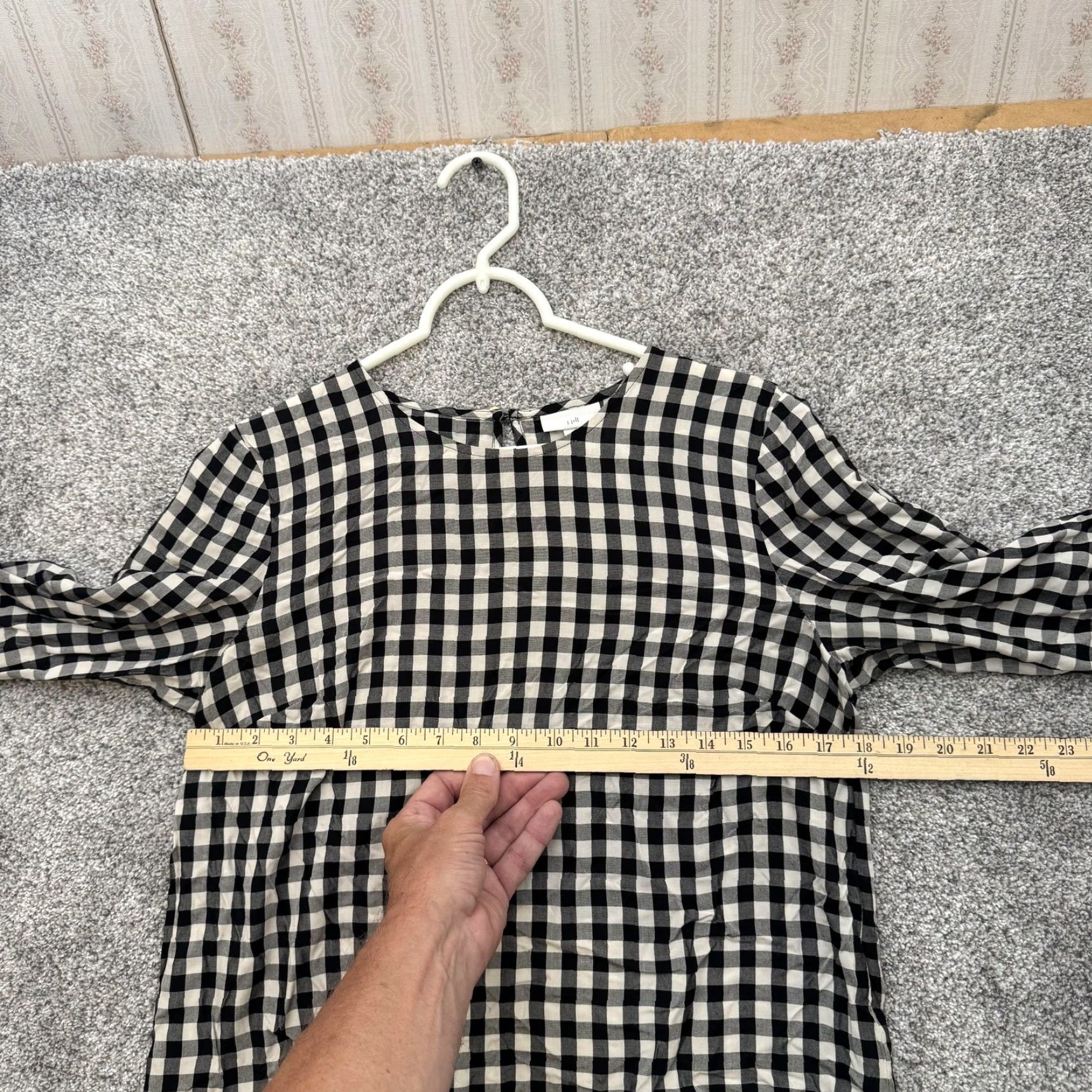 J. Jill J Jill Top Small Black White Gingham Check Ruffle Sleeve Prairie Cottagecore Blouse Bell Sleeve Crew Neck 3/4 Sleeve Women S Rayon Size S / US 4 / IT 40 - 3 Thumbnail
