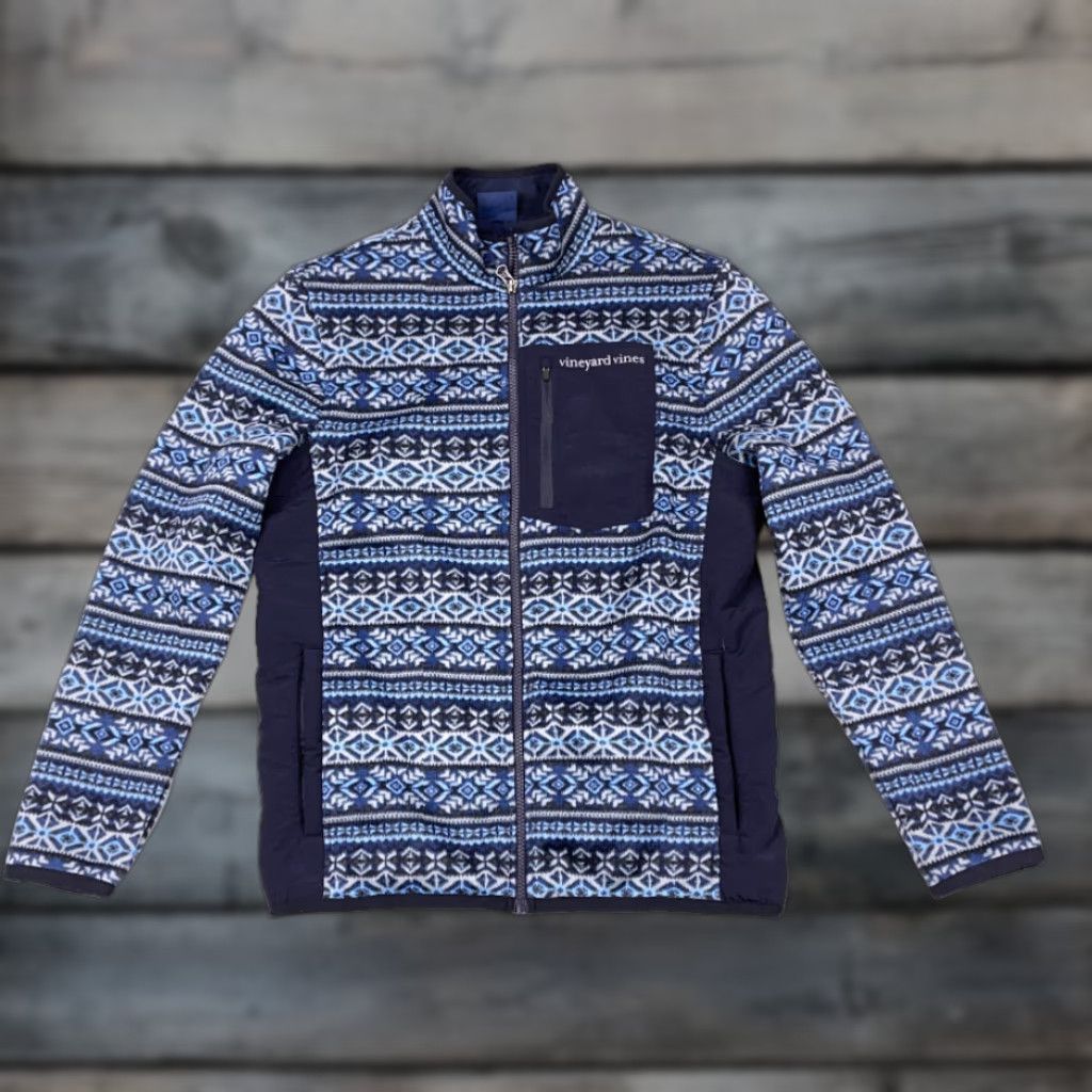 Vineyard Vines Vineyard Vines Fair Isle Blue Full Zip Fleece Jacket Women's XS Geometric Ski Size XS / US 0-2 / IT 36-38 - 1 Thumbnail