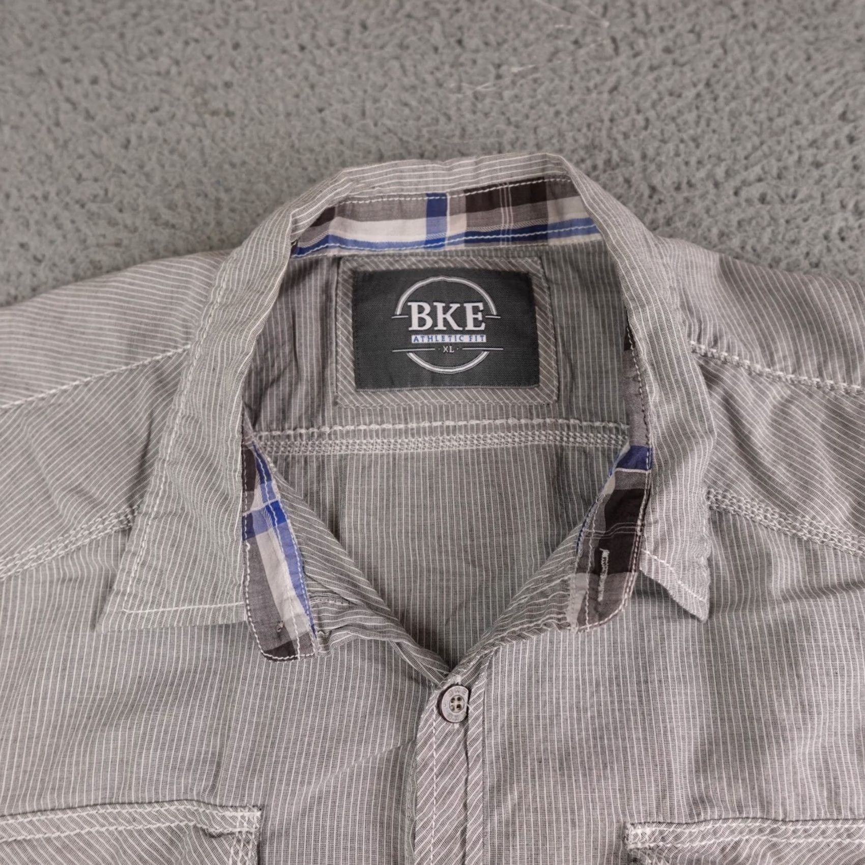 BKE Mens BKE Shirt Gray White Striped Athletic Fit Long Sleeve Button XL Size US XL / EU 56 / 4 - 4 Thumbnail