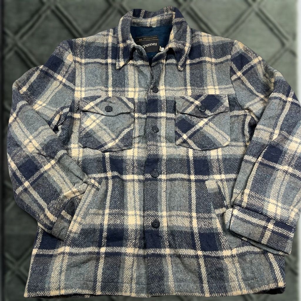 Vintage VINTAGE JC Penney Jacket Medium Blue Plaid Pockets Ranch Barn Chore Coat Outdoor Mens M Blue Plaid Jacket Size US M / EU 48-50 / 2 - 1 Thumbnail