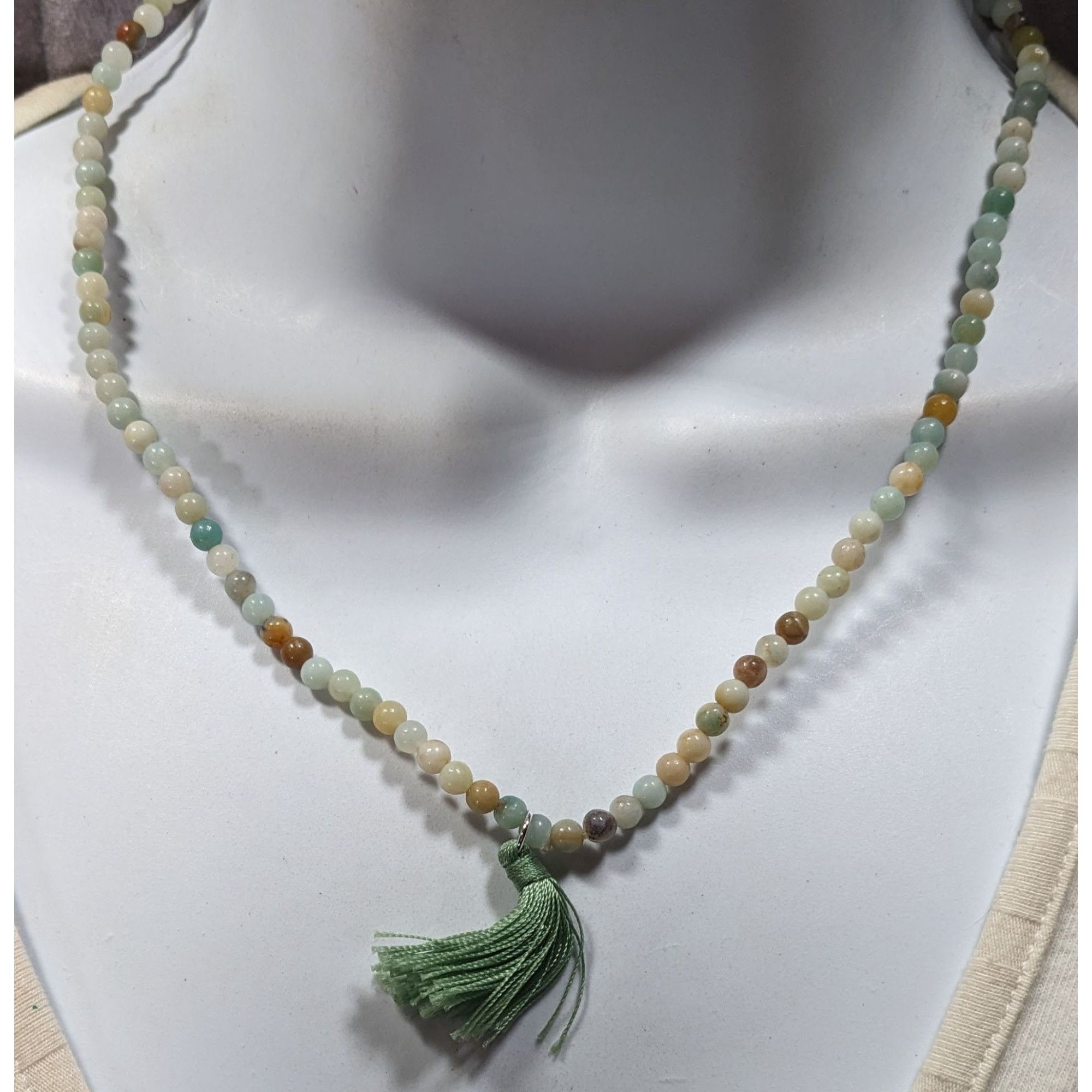 Other Earthy Amazonite Beaded Stretch Necklace With Thread Tassel Size ONE SIZE - 4 Thumbnail
