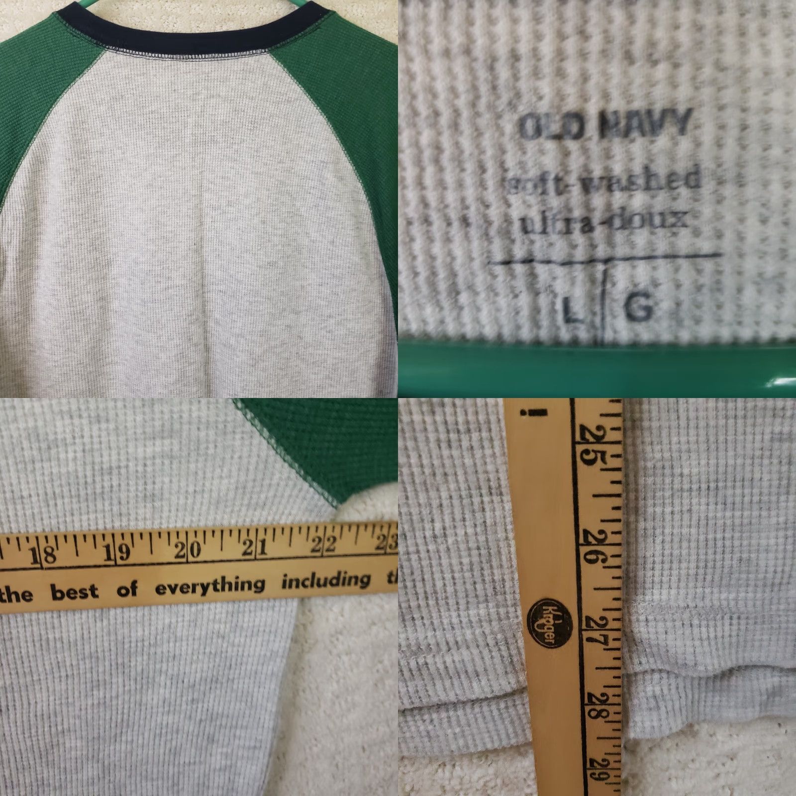 Old Navy Old Navy Shirt Men's L Gray Green Waffle Knit Thermal Crew Neck Long Sleeve Baseball Style T-shirt Size US L / EU 52-54 / 3 - 8 Thumbnail