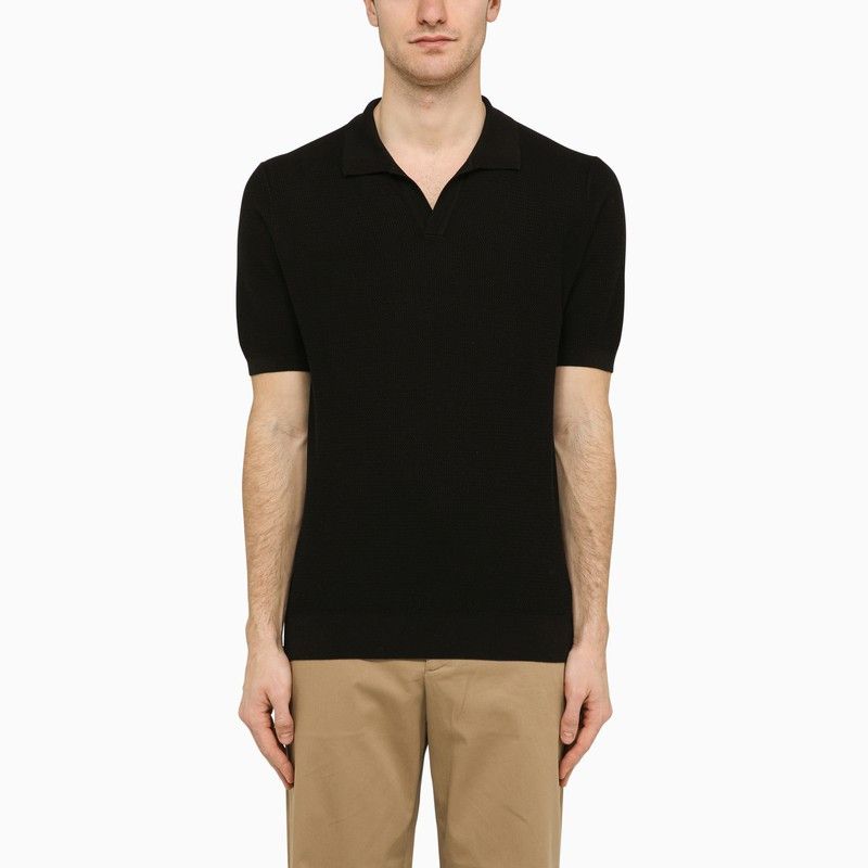 image of Tagliatore Black Silk And Cotton Polo Shirt, Men's (Size Medium)