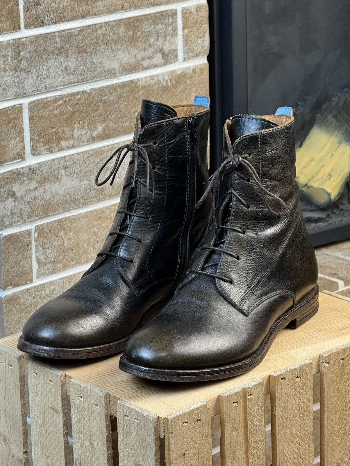 MoMA × Vintage MOMA Leather Dark Green Laced Zipped Ankle Boots Size US 8 / IT 38 - 1 Thumbnail