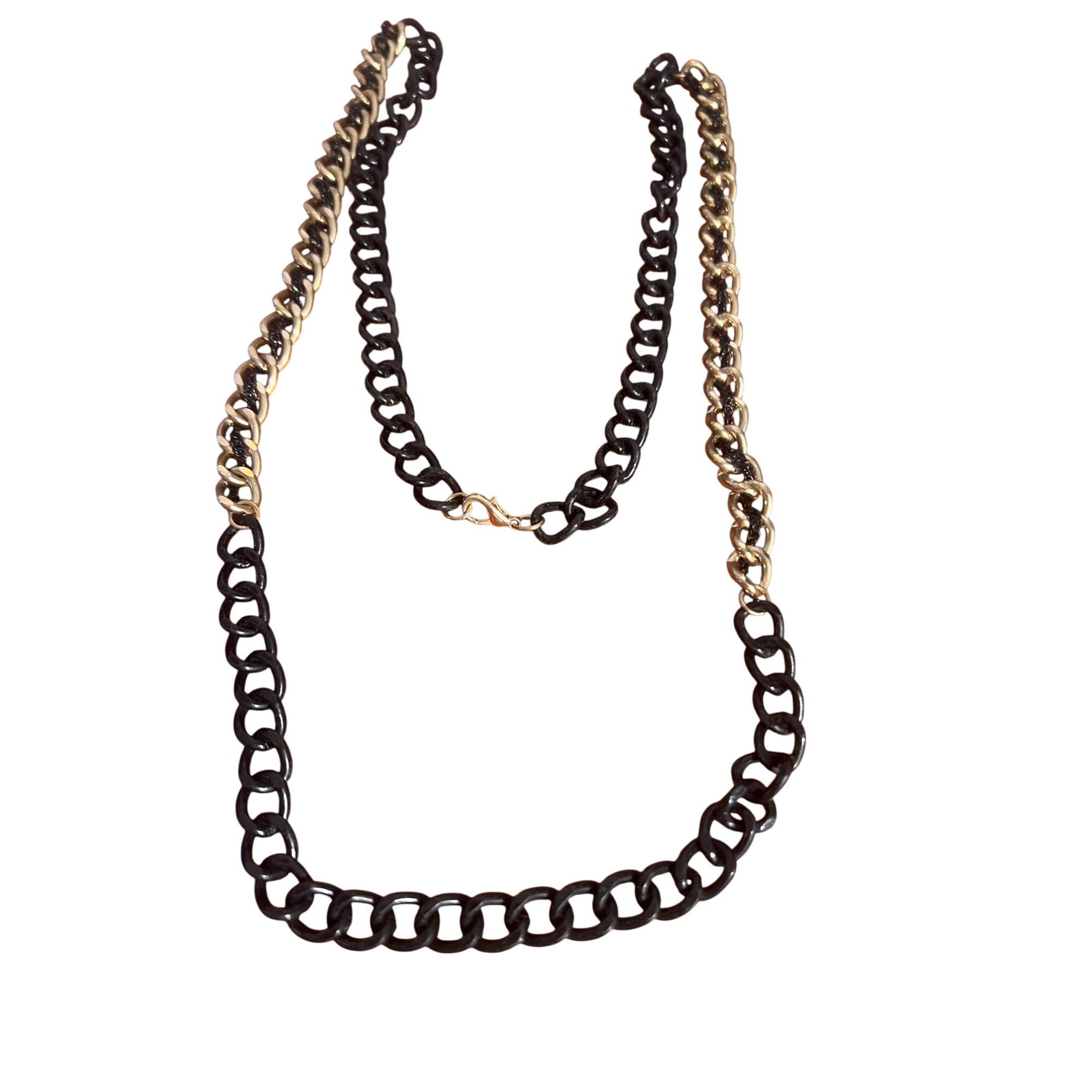Other Long Black & Gold Tone Chain Link Necklace Lobster Clasp Dou Size ONE SIZE - 1 Thumbnail