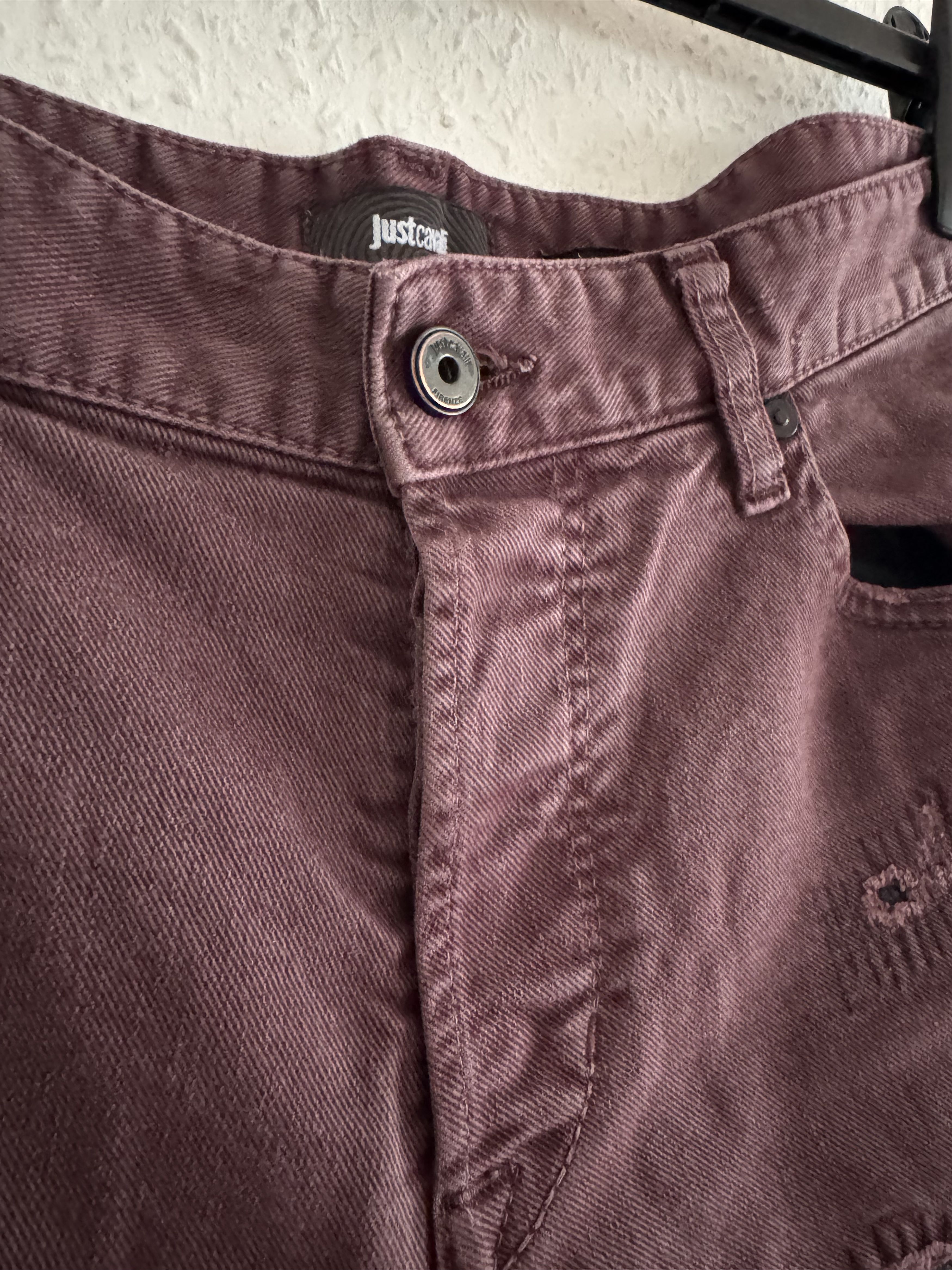 Just Cavalli Burgundy Distressed Slim Jeans Size US 33 - 9 Thumbnail