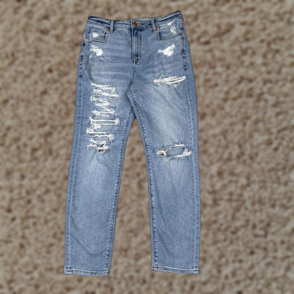 American Eagle Outfitters American Eagle Jeans Womens 4 Blue Distressed High Rise Straight Stretch Denim Jeans Modern 90s Womens Size 27" / US 4 / IT 40 - 1 Thumbnail