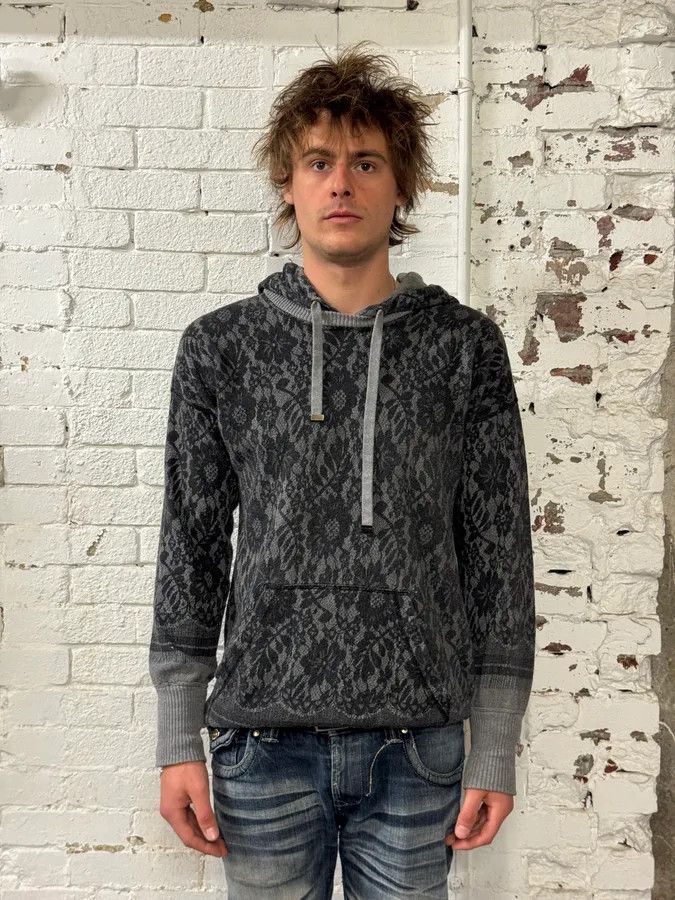 Dolce & Gabbana 2010s Dolce & Gabbana Grey Lace Pattern Wool Hoodie Size US M / EU 48-50 / 2 - 1 Thumbnail