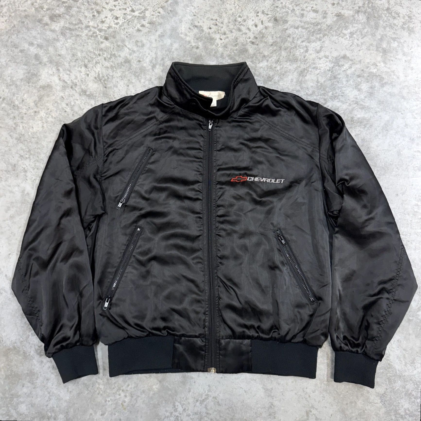 Vintage VINTAGE Chevrolet Motorsports Jacket Mens Large Bomber Chevy Thunder USA 90s Lightning Black Racing Casual Zip Solid Nylon Front Mens Size US L / EU 52-54 / 3 - 3 Thumbnail