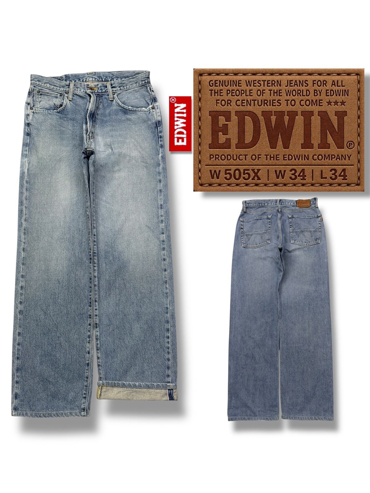Edwin Vintage Edwin 505X Japan Selvedge Denim | Wide Straight W33 Size US 33 - 1 Thumbnail