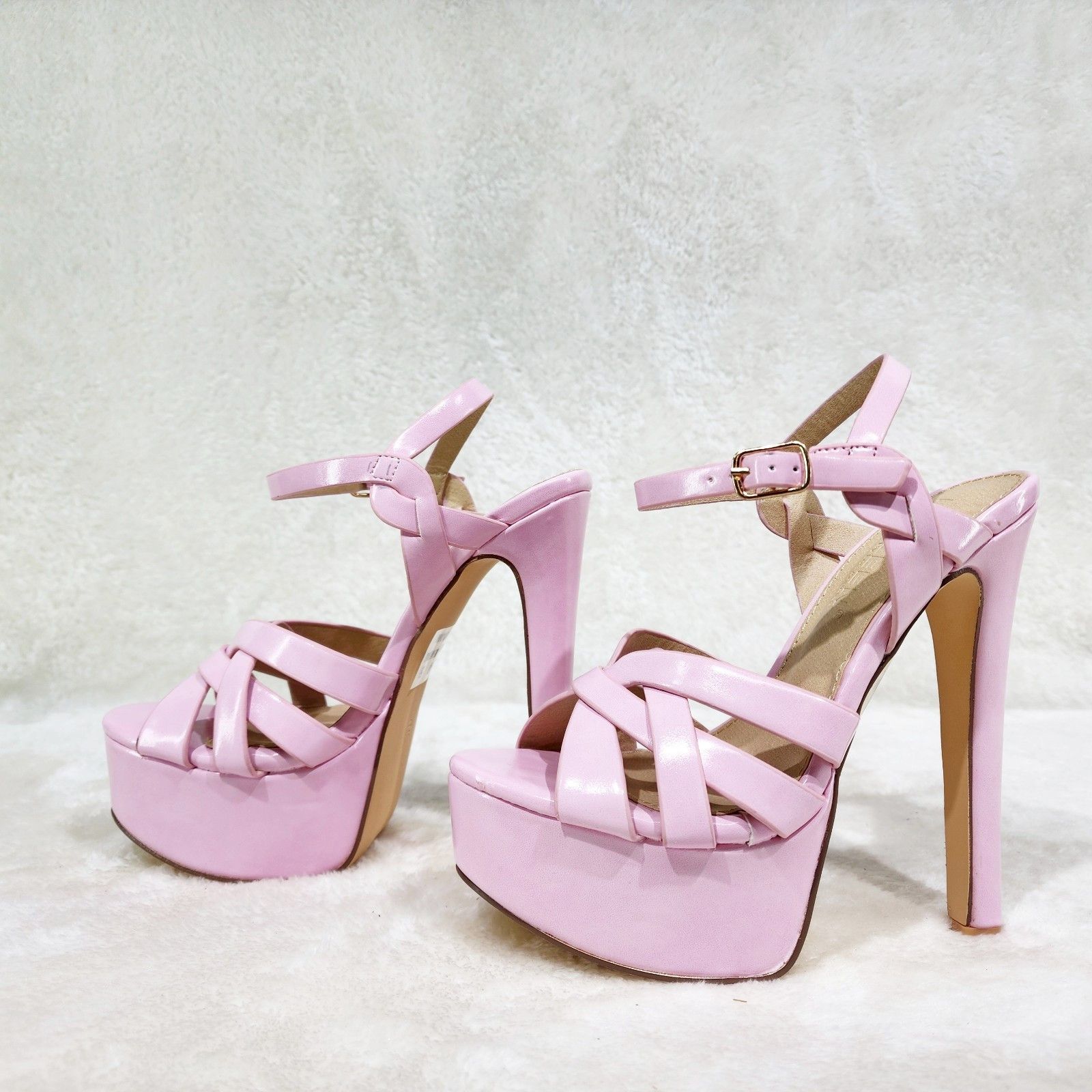 Other Rihbah Baby Pink Patent Platform 6" Stiletto High Heels Ankl Size US 6 / IT 36 - 2 Thumbnail