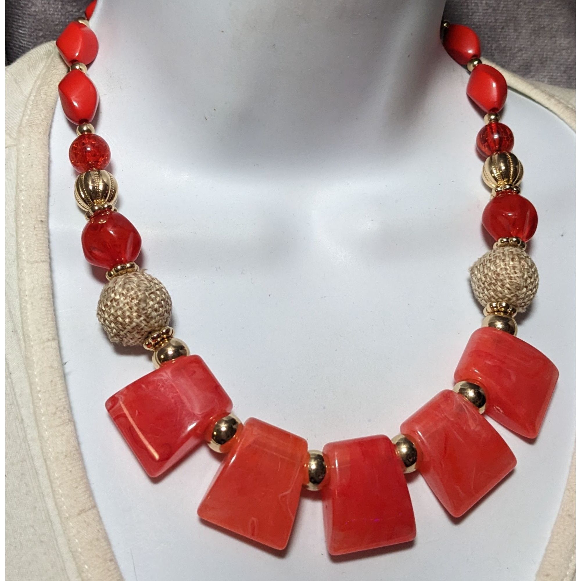 Other 1946 Collection Red And Gold Beaded Statement Necklace Size ONE SIZE - 6 Thumbnail
