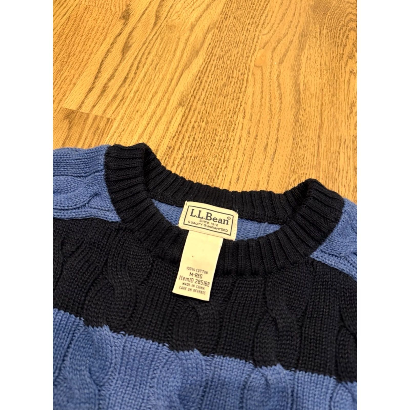 Vintage LL Bean Cable Knit Striped Pullover Sweater Men’s Medium Blue 100% Cotton 285168 Size US M / EU 48-50 / 2 - 3 Thumbnail