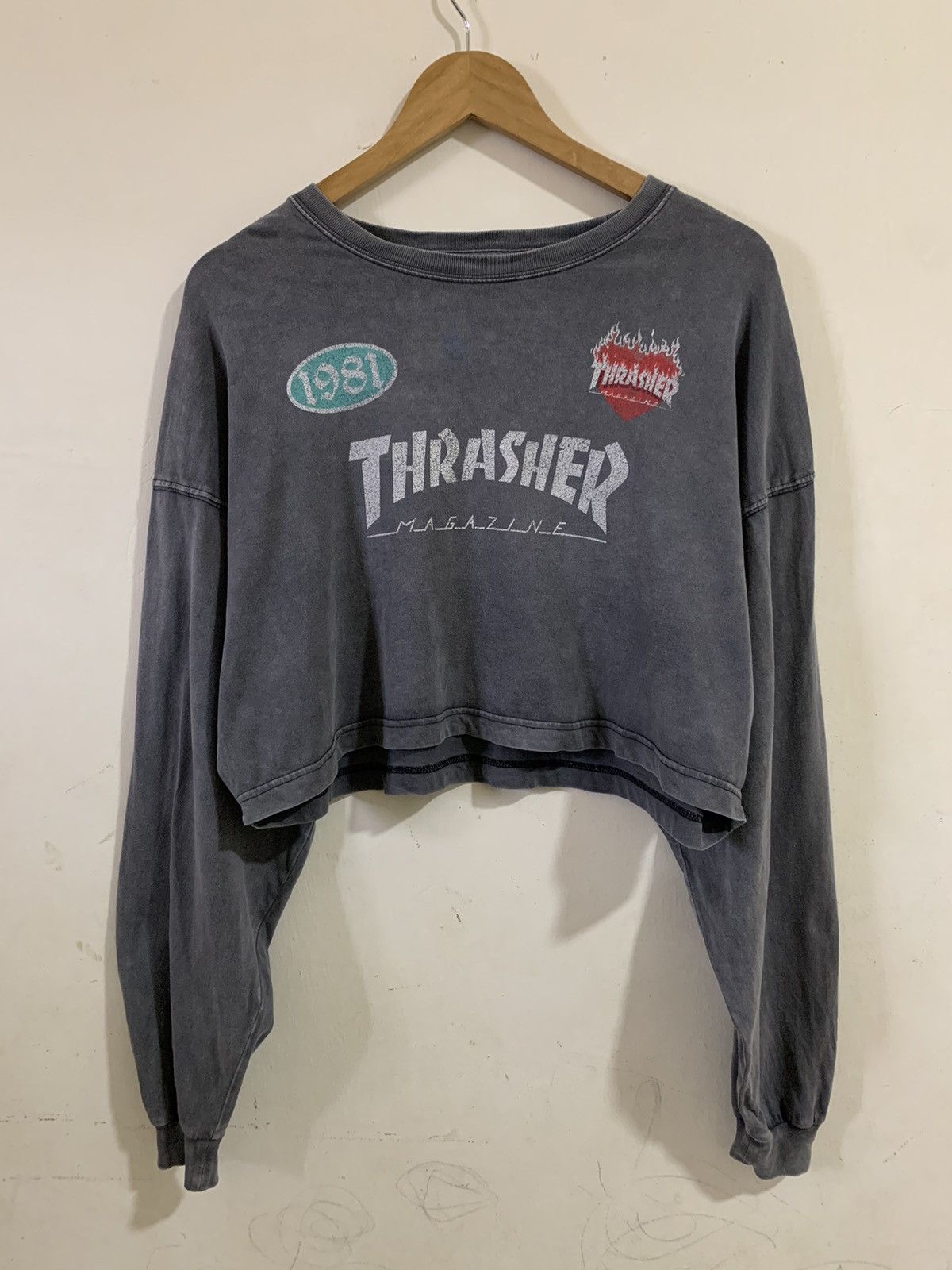 Thrasher Vintage Grey Crop top trasher t shirt big logo Size ONE SIZE - 1 Thumbnail