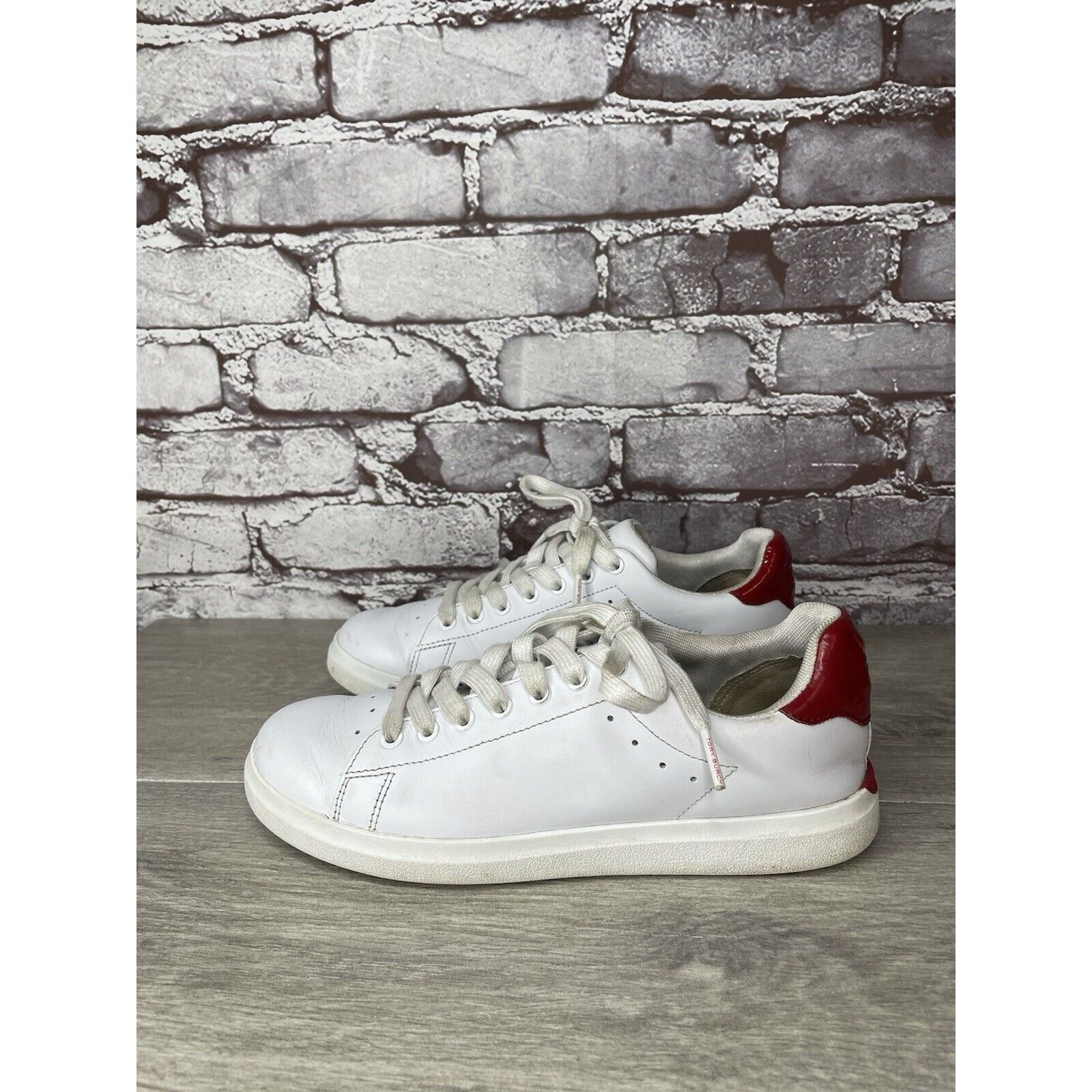 Tory Burch TORY BURCH Howell Court White Leather Red Sneakers Shoes Wom Size US 6.5 / IT 36.5 - 3 Thumbnail