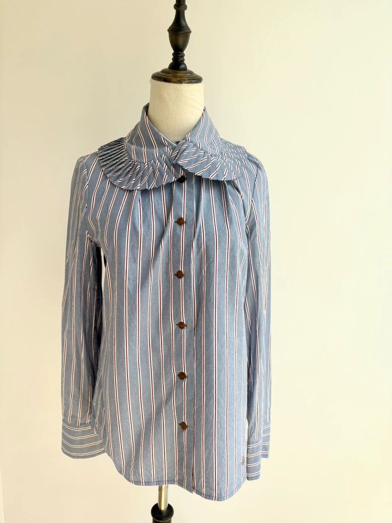 Other Vivienne Westwood size3 Blue striped yuanbao collar shirt Size M / US 6-8 / IT 42-44 - 1 Thumbnail