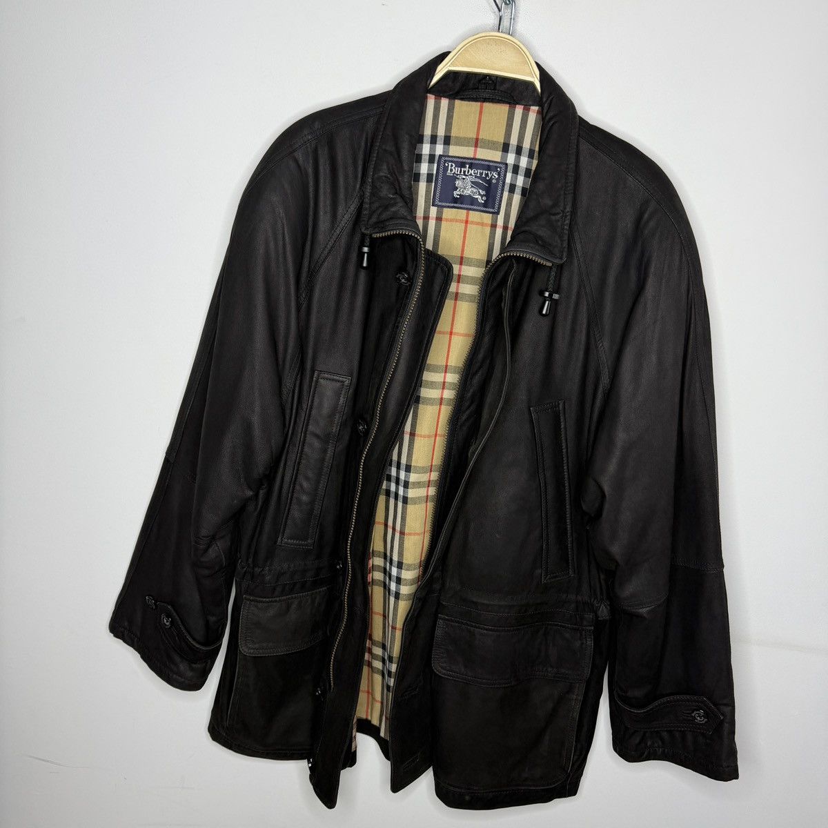 Burberry Burberrys Leather Jacket Coat Black Classic Nova Check Size US L / EU 52-54 / 3 - 9 Thumbnail