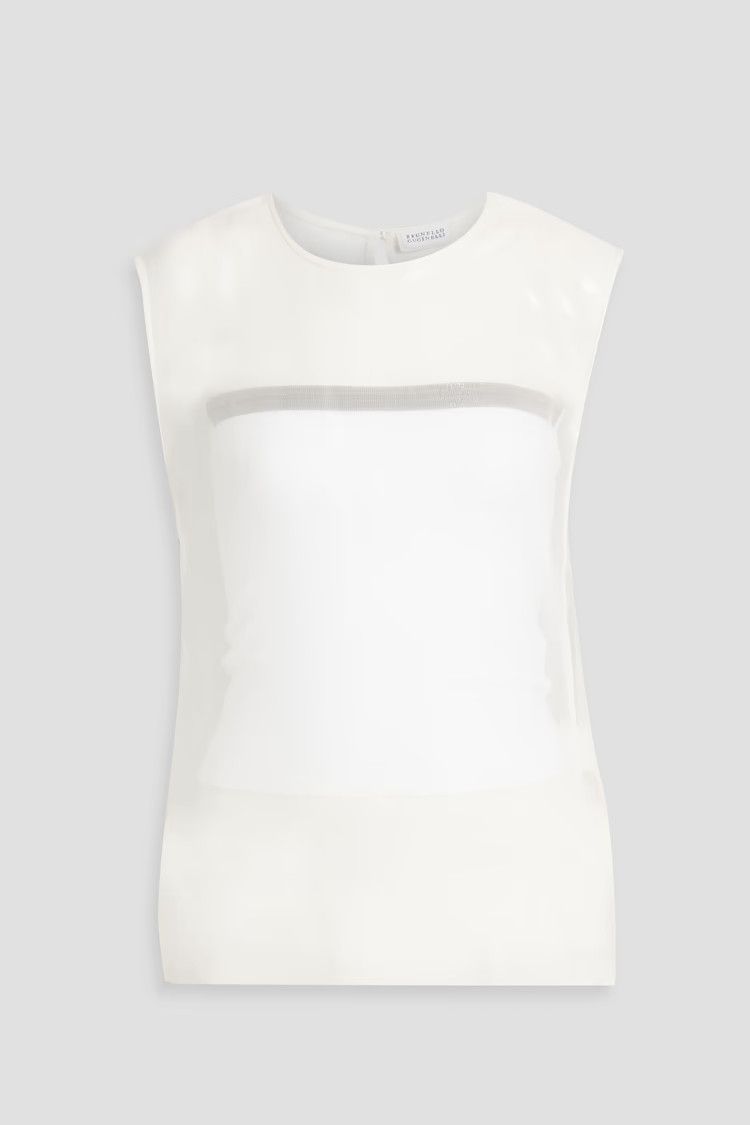 Brunello Cucinelli o1y0825 Silk Top in White Size XL / US 12-14 / IT 48-50 - 1 Thumbnail
