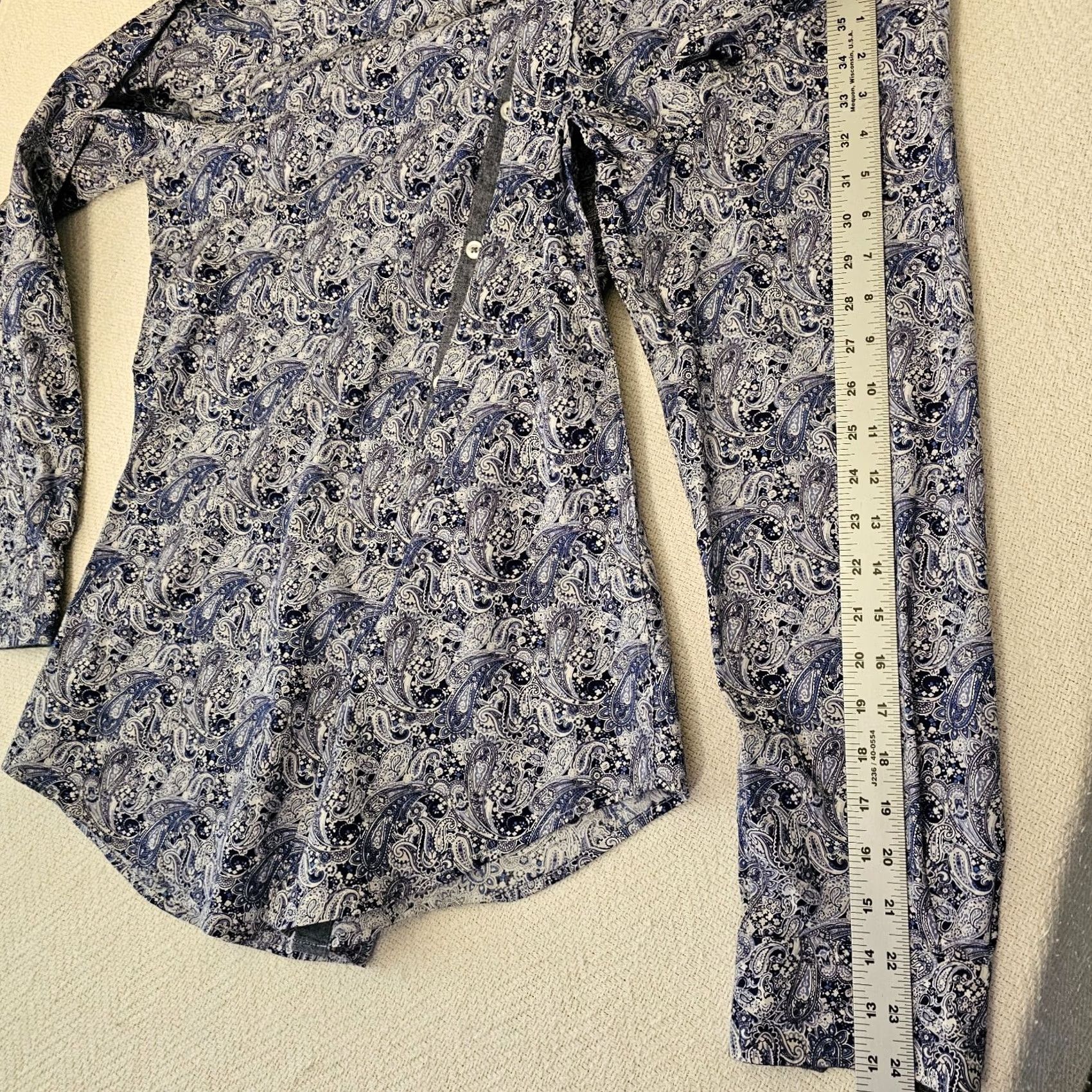 Cremieux Daniel Cremieux Premium Denim Shirt Men's L Blue Paisley Flip Cuff Button-Front Collared Long Sleeve Casual Party/Cocktail Shirt Size US L / EU 52-54 / 3 - 7 Thumbnail