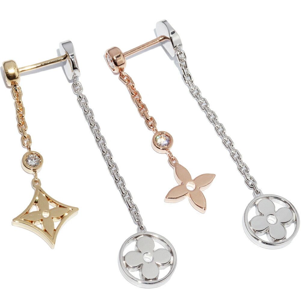 Louis Vuitton Louis Vuitton Louis Vuitton Monogram Idylle Au750 Three Gold Diamond Earrings Precious Metal Earrings Q96413 DUTY FREE for USA Size ONE SIZE - 1 Thumbnail