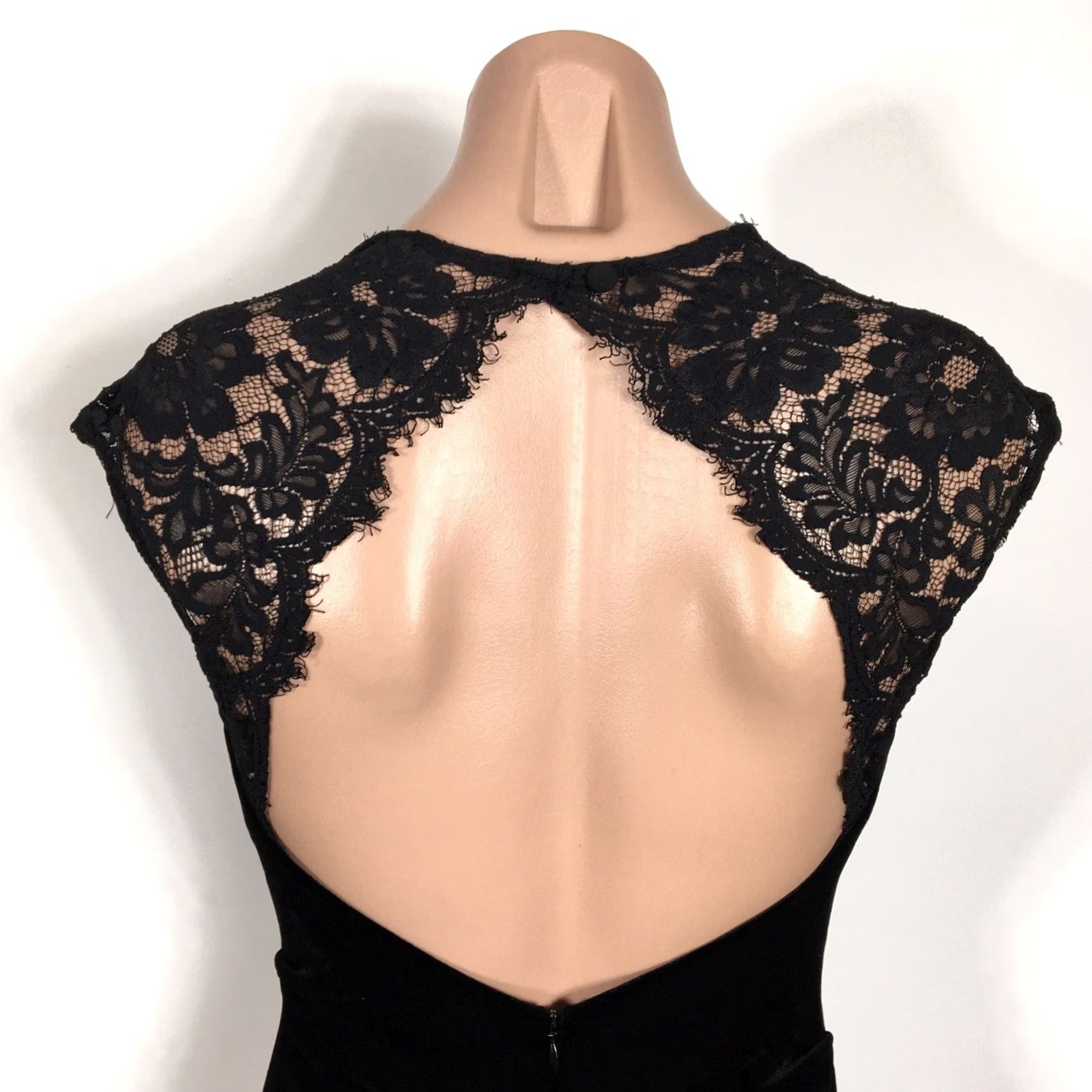 Vintage VINTAGE Cache Velvet Lace Dress Ruched Bodycon Keyhole Back Cap USA MADE 90s y2k 4 Vtg Size S / US 4 / IT 40 - 7 Thumbnail