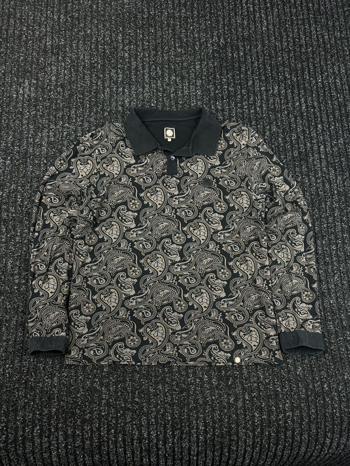 Pretty Green Pretty Green Paisley Long Sleeve Polo Shirt Black Beige Size US M / EU 48-50 / 2 - 1 Thumbnail