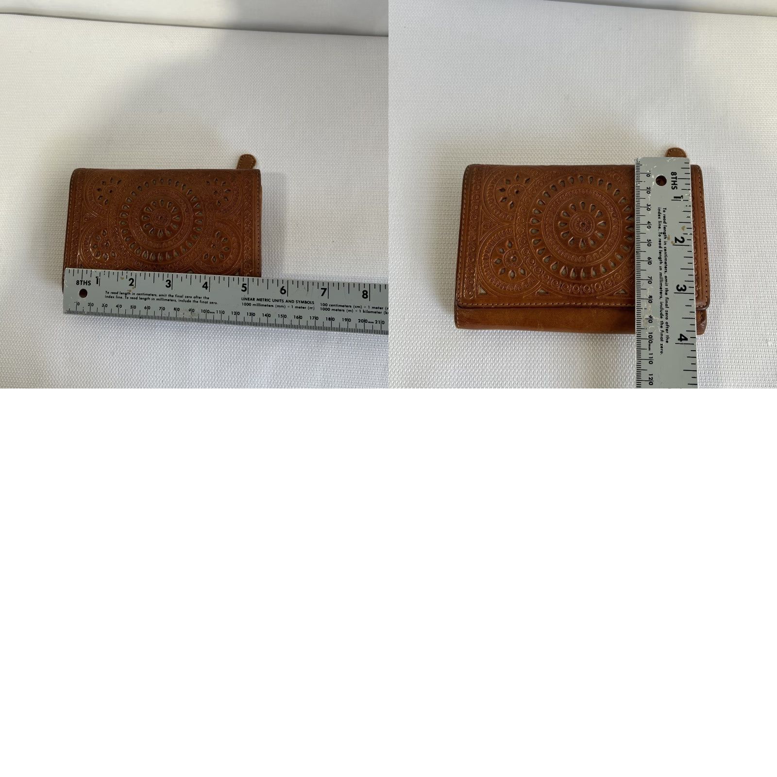 Fossil Fossil Wallet Tooled Tri-fold Floral Brown Leather Wallet Women 90s Bohemian Flower Hippie Western Boho Credit Card Folding Brown Wallet Size ONE SIZE - 8 Thumbnail