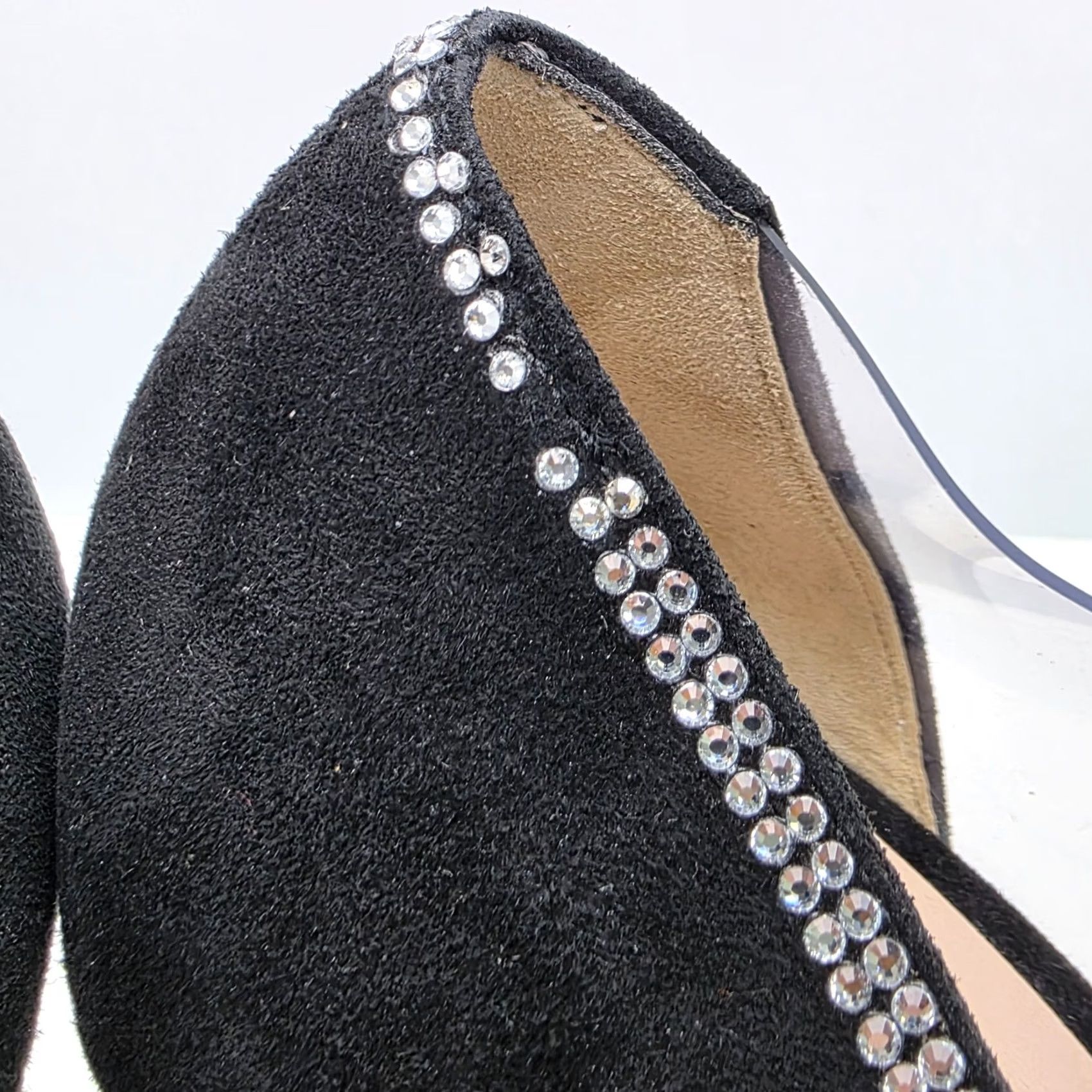 Giorgio Armani Giorgio Armani Pumps in Suede & PVC Size 39 - Asymmetric Strass Beaded Pointed Toe Stiletto Heel, Black, Women's Pump Display Piece Size US 9 / IT 39 - 4 Thumbnail