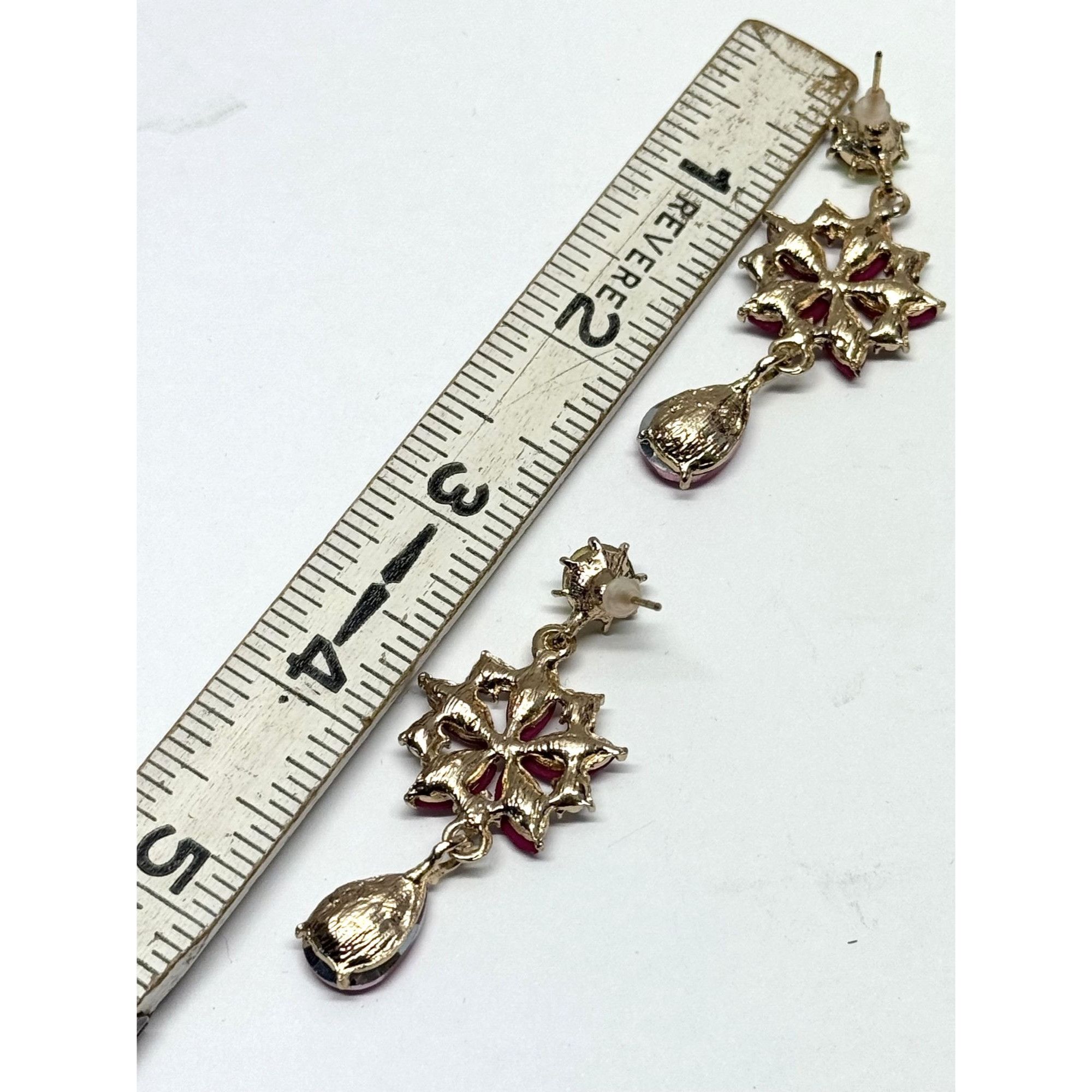 Vintage Pink rhinestone flower dangle earrings Size ONE SIZE - 4 Thumbnail