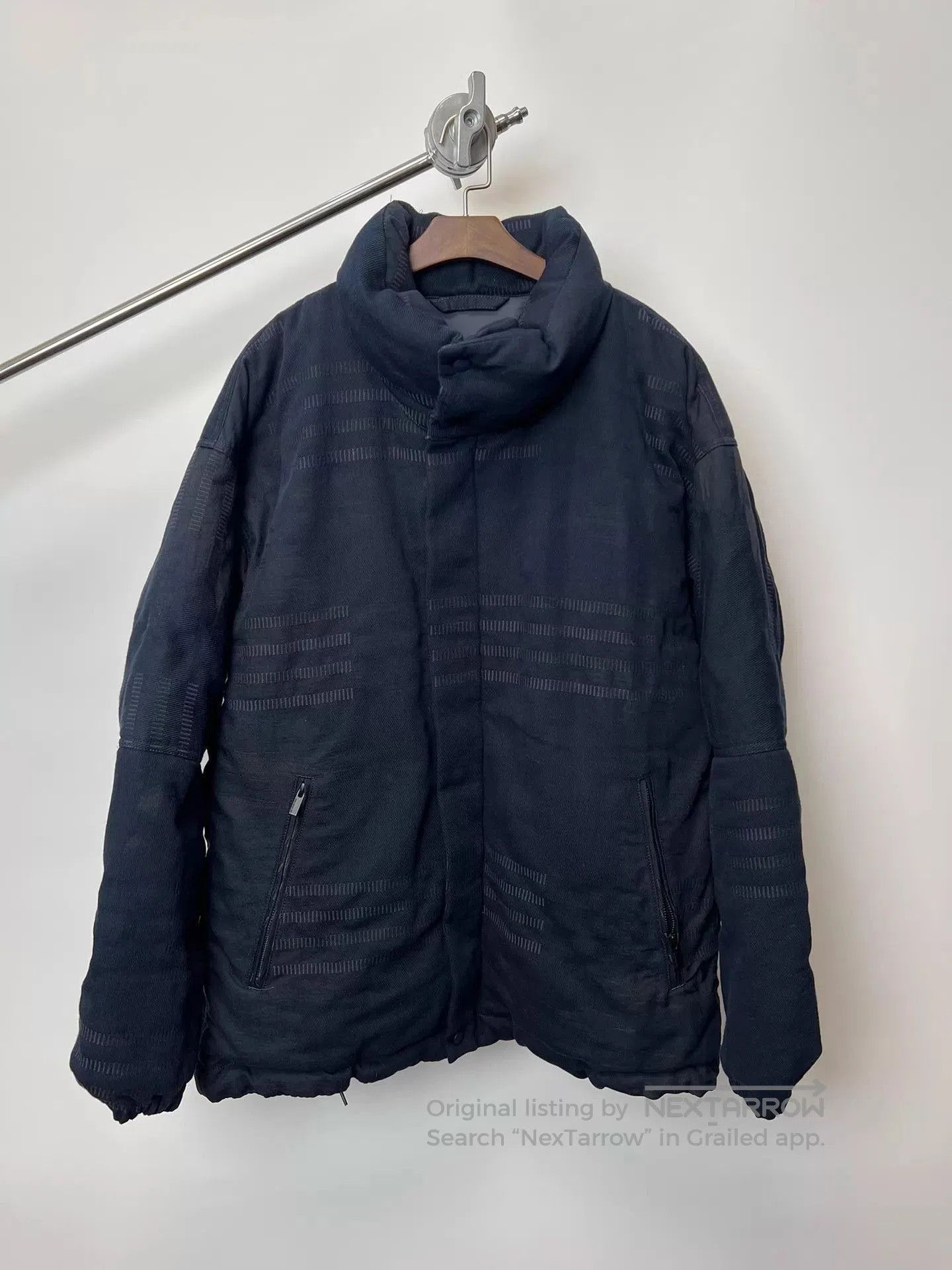 Issey Miyake Black High Collar Striped Light Jacket. Size US XL / EU 56 / 4 - 1 Thumbnail