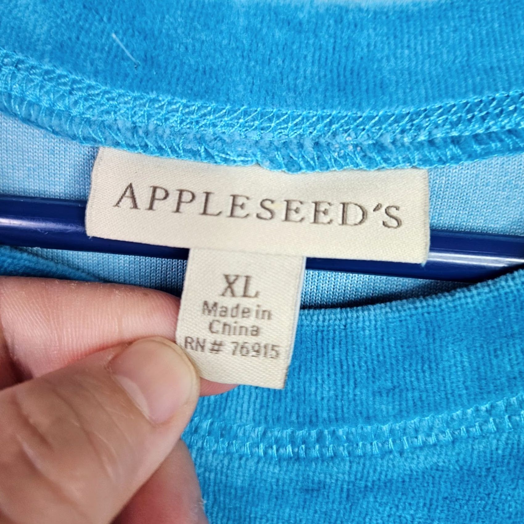 Vintage Appleseed's Women XL Bright Turquoise Velour Long Sleeve Sweatshirt Size XL / US 12-14 / IT 48-50 - 4 Thumbnail