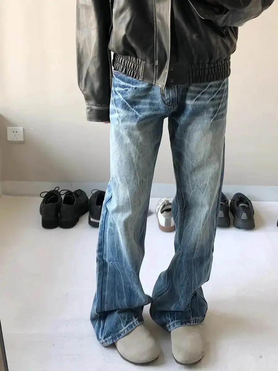 Japanese Brand Retro loose straight leg lightning cracked jeans Size US 32 / EU 48 - 5 Thumbnail