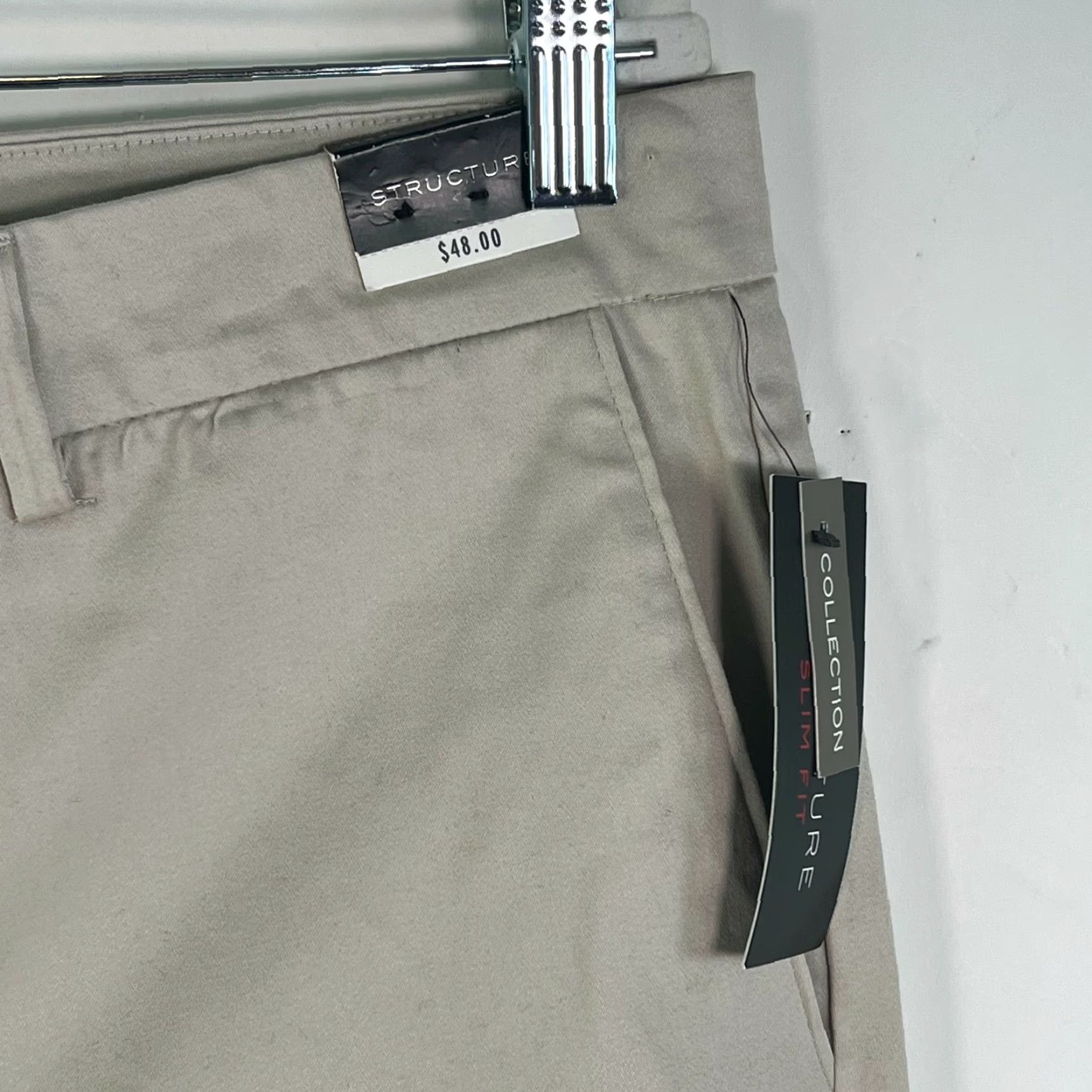 Vintage Structure Collection Mens Mid Rise Slim Fit Classic Beige Dress Pants 34X32 Size US 34 / EU 50 - 4 Thumbnail