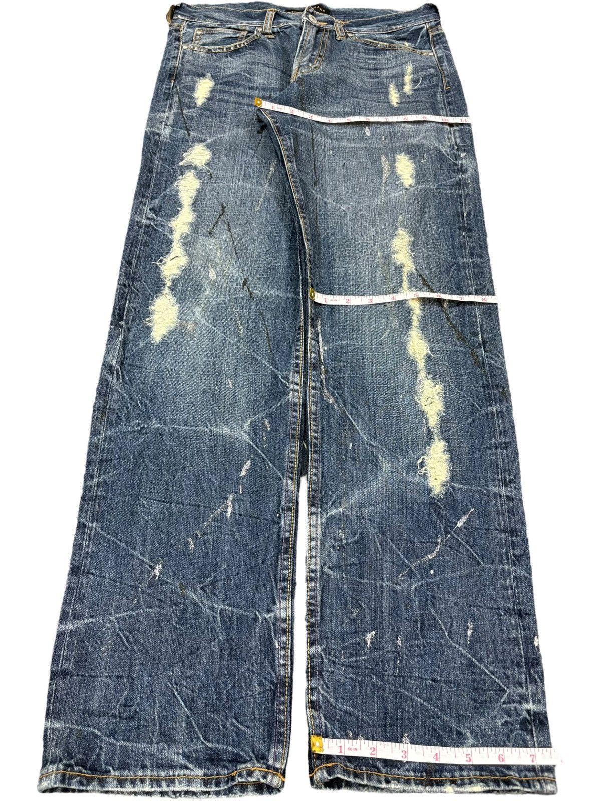 Japanese Brand Vintage Japanese Brand Paint Splattered Distress Loose Jeans Size 31" - 12 Thumbnail