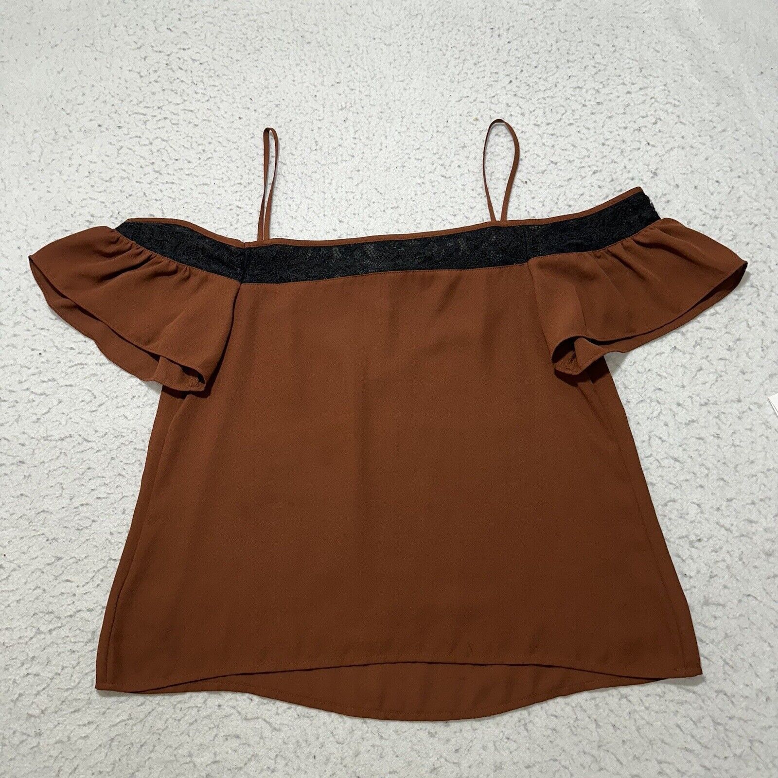Express Express Brown Black Lace Flutter Short Sleeve Blouse Size S / US 4 / IT 40 - 10 Thumbnail