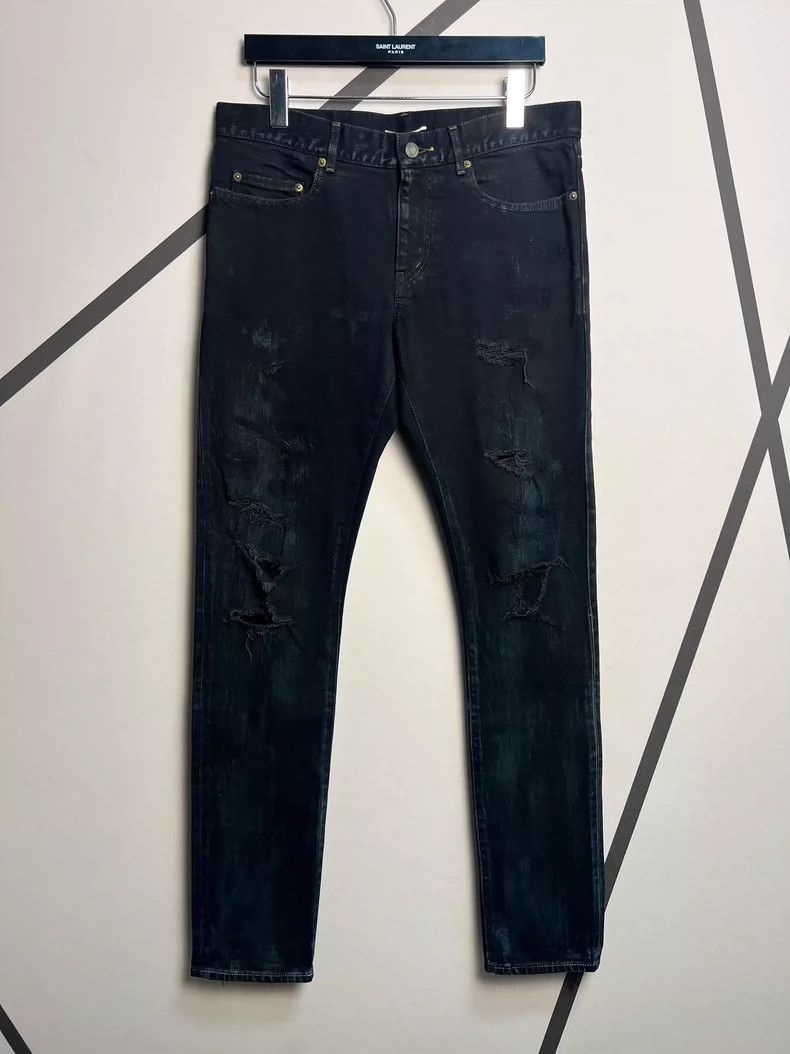 Saint Laurent Paris Saint Laurent Black Distressed Denim Pants Size 32- DMC Size US 32 / EU 48 - 1 Thumbnail
