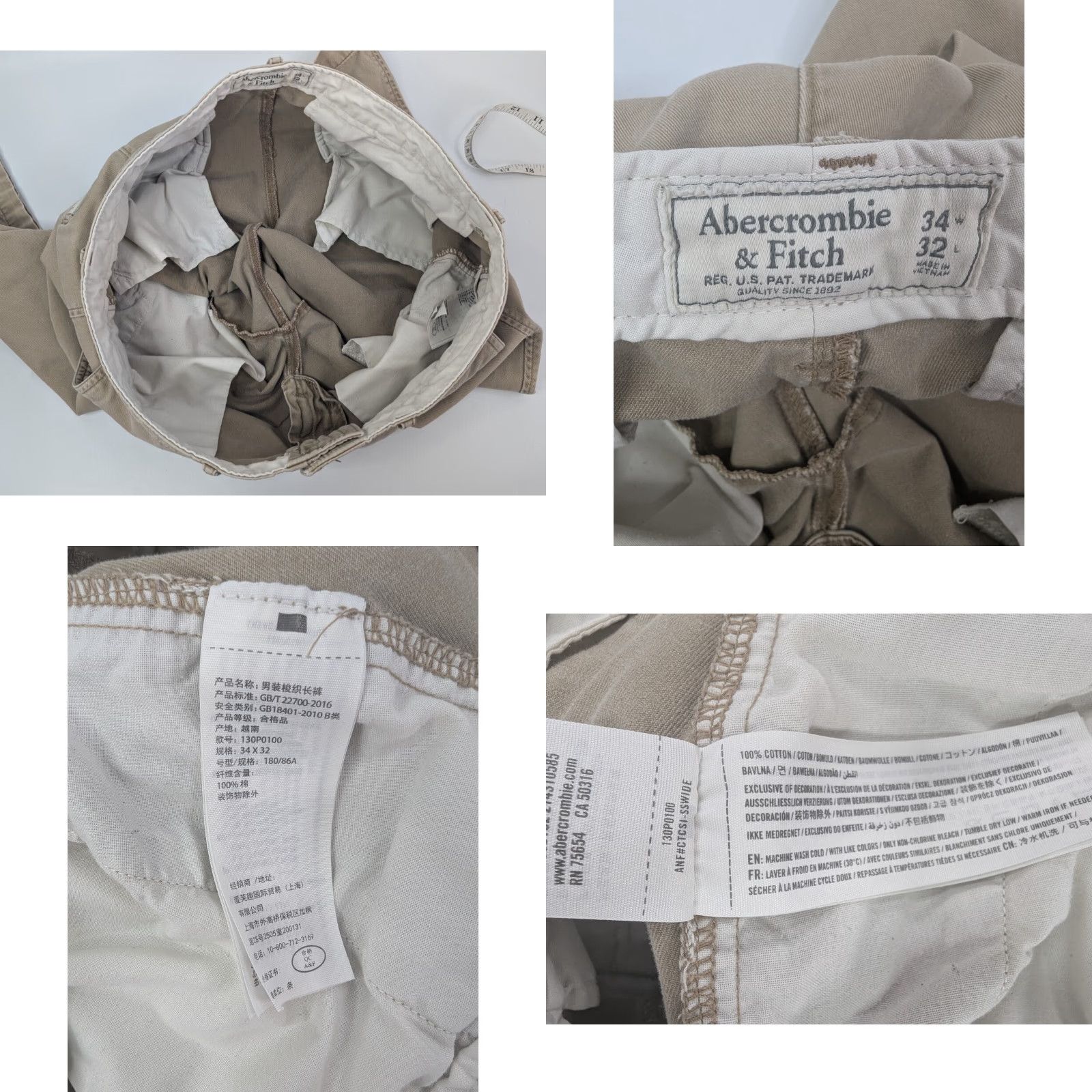 Abercrombie & Fitch Abercrombie & Fitch Pants Mens 34x32 Chino Casual Cotton Tan Beige Khaki Regular Straight Front 29 In Inseam 29" 34x32 Size US 34 / EU 50 - 8 Thumbnail