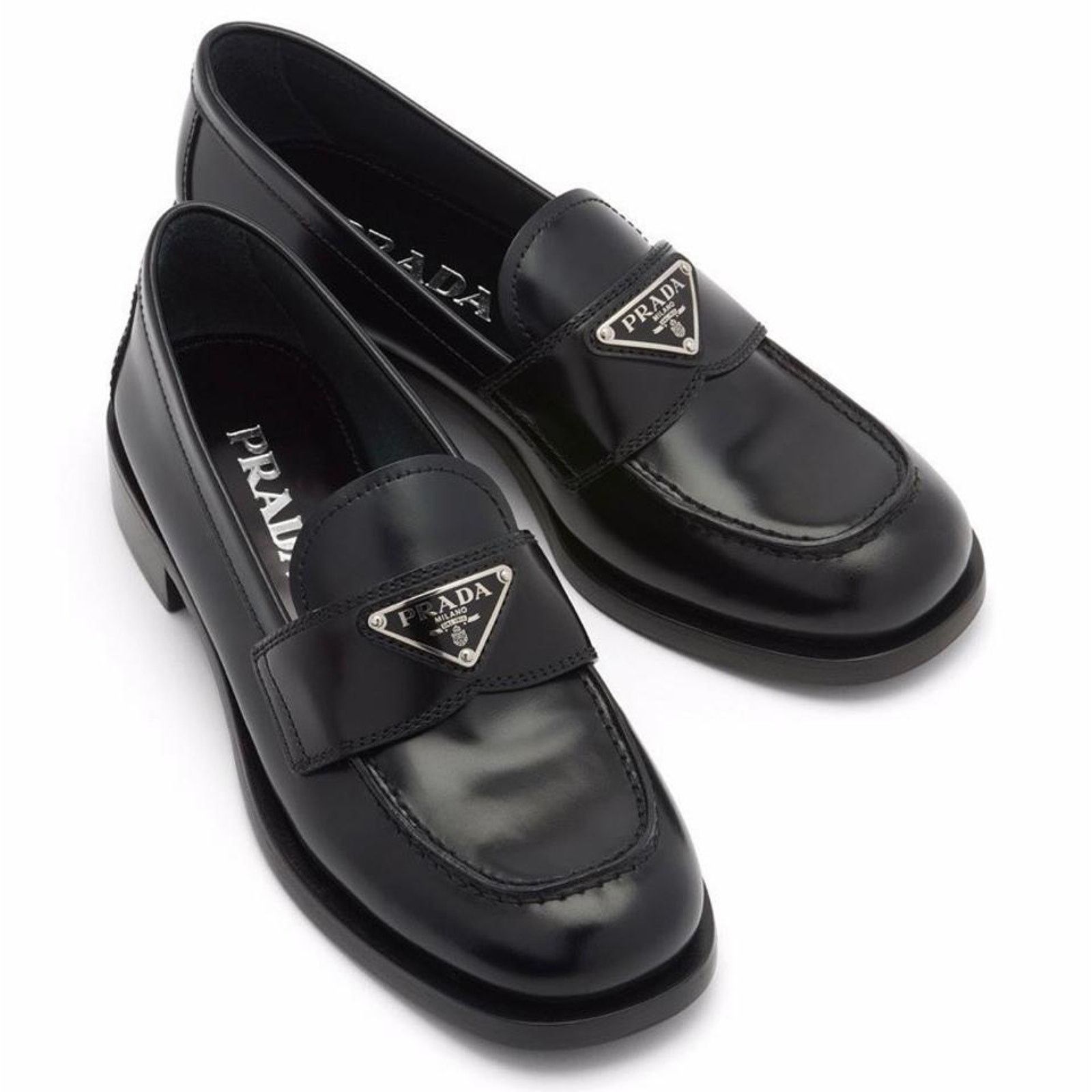 Prada PRADA logo leather loafers flats Size US 9 / IT 39 - 2 Thumbnail