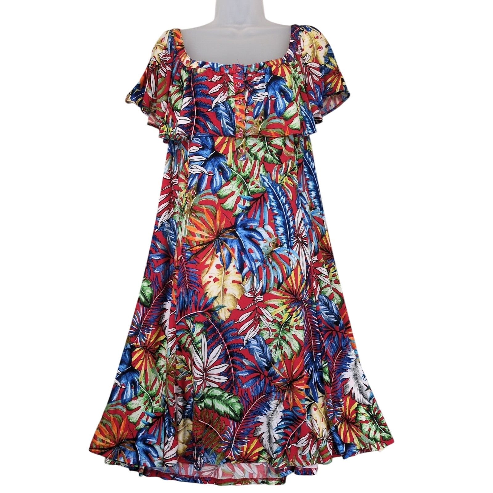 Other N Touch Tropical Print Flutter Sleeve Midi Dress, Size XL Size XL / US 12-14 / IT 48-50 - 1 Thumbnail